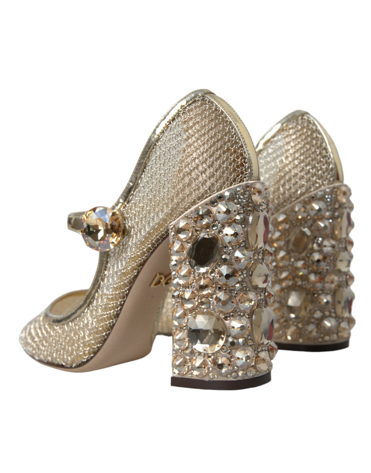 Dolce & Gabbana Gold Mesh Crystal Mary Jane Pumps Heels Shoes