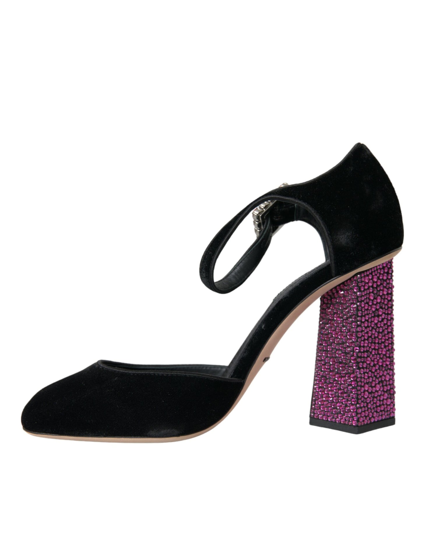 Dolce & Gabbana Black Velvet Strass Crystal Mary Janes Shoes