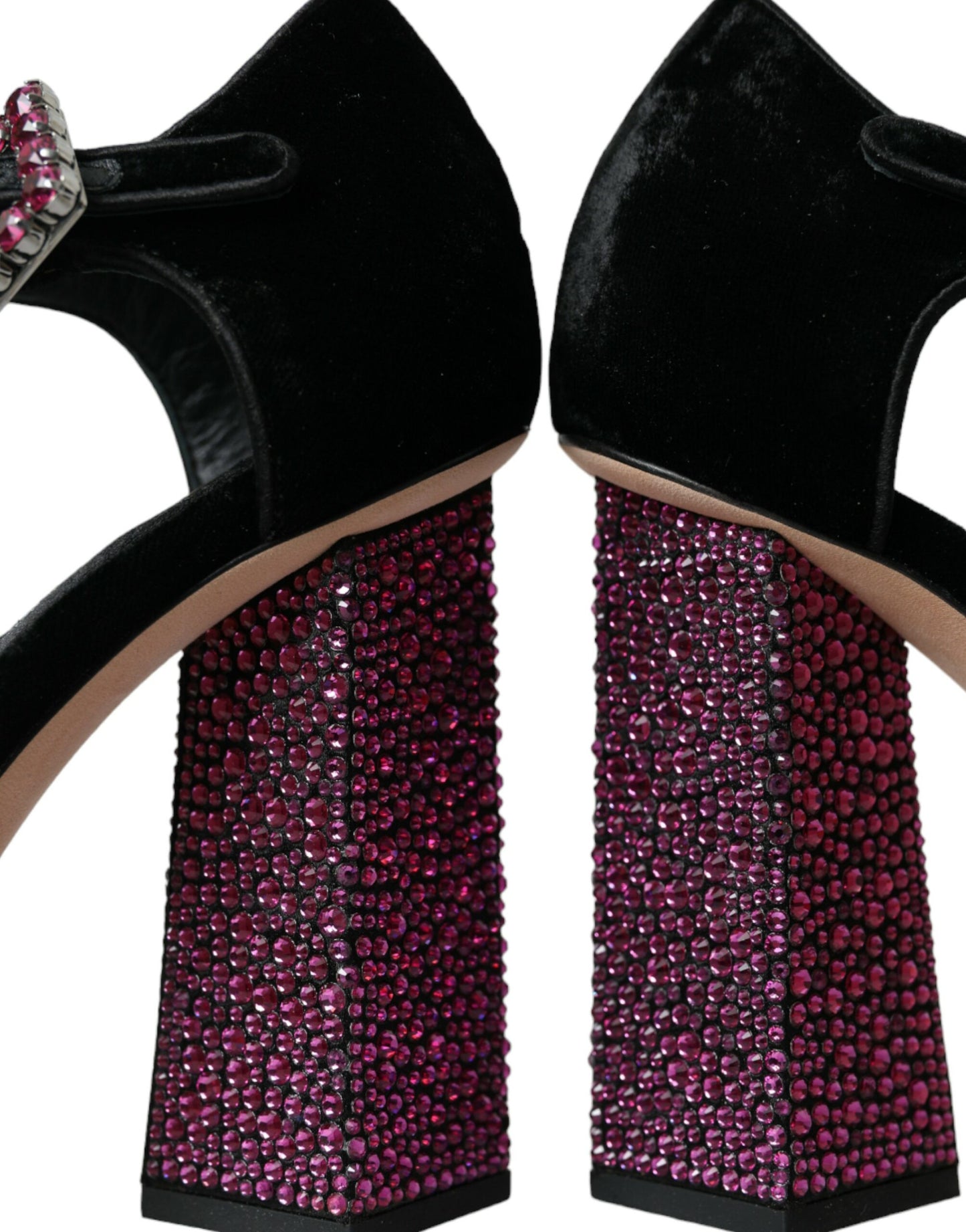Dolce & Gabbana Black Velvet Strass Crystal Mary Janes Shoes