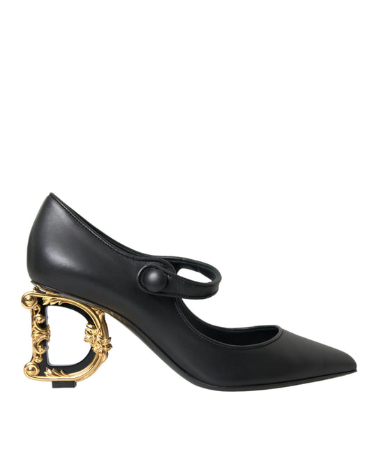 Dolce & Gabbana Black Leather Logo Heels Mary Janes Pumps Shoes