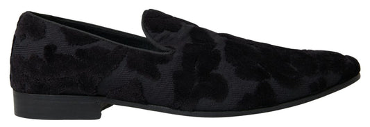 Dolce &amp; Gabbana Black Brocade Loafers Formal Shoes