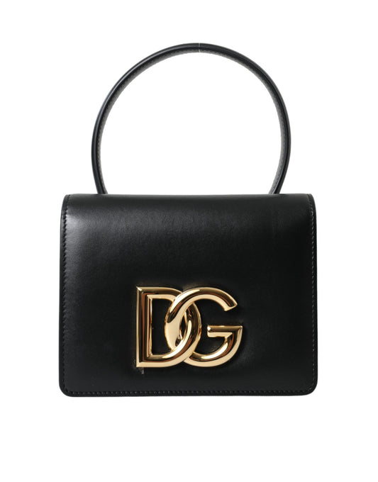 Dolce &amp; Gabbana Elegante Gürteltasche aus schwarzem Leder mit goldenen Akzenten