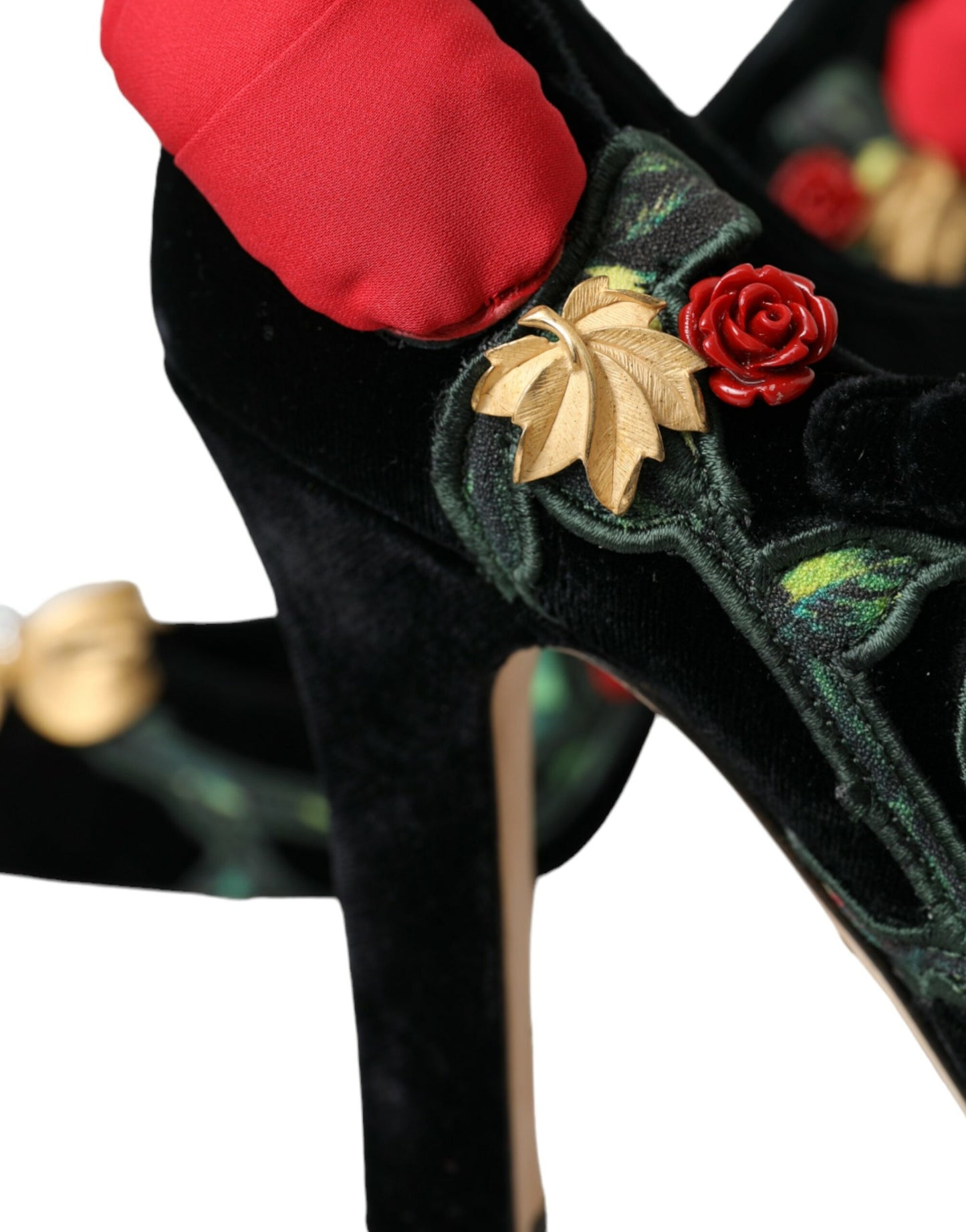 Dolce & Gabbana Black Roses Crystal Brooch Mary Jane Shoes
