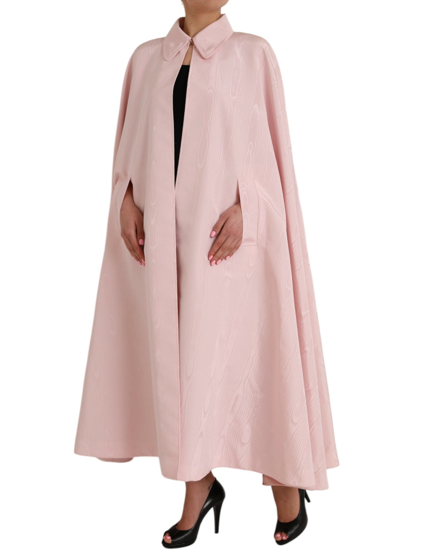 Dolce & Gabbana Light Pink Silk Long Maxi Cape Coat Jacket