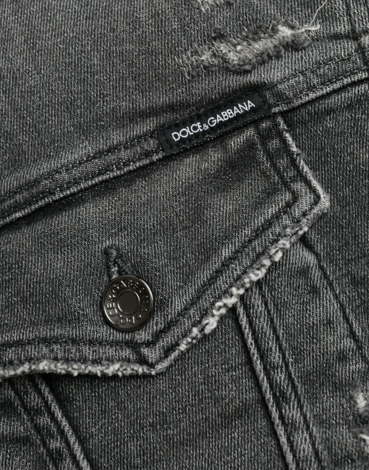 Dolce & Gabbana Dark Gray Cotton Stretch Cropped Denim Jacket