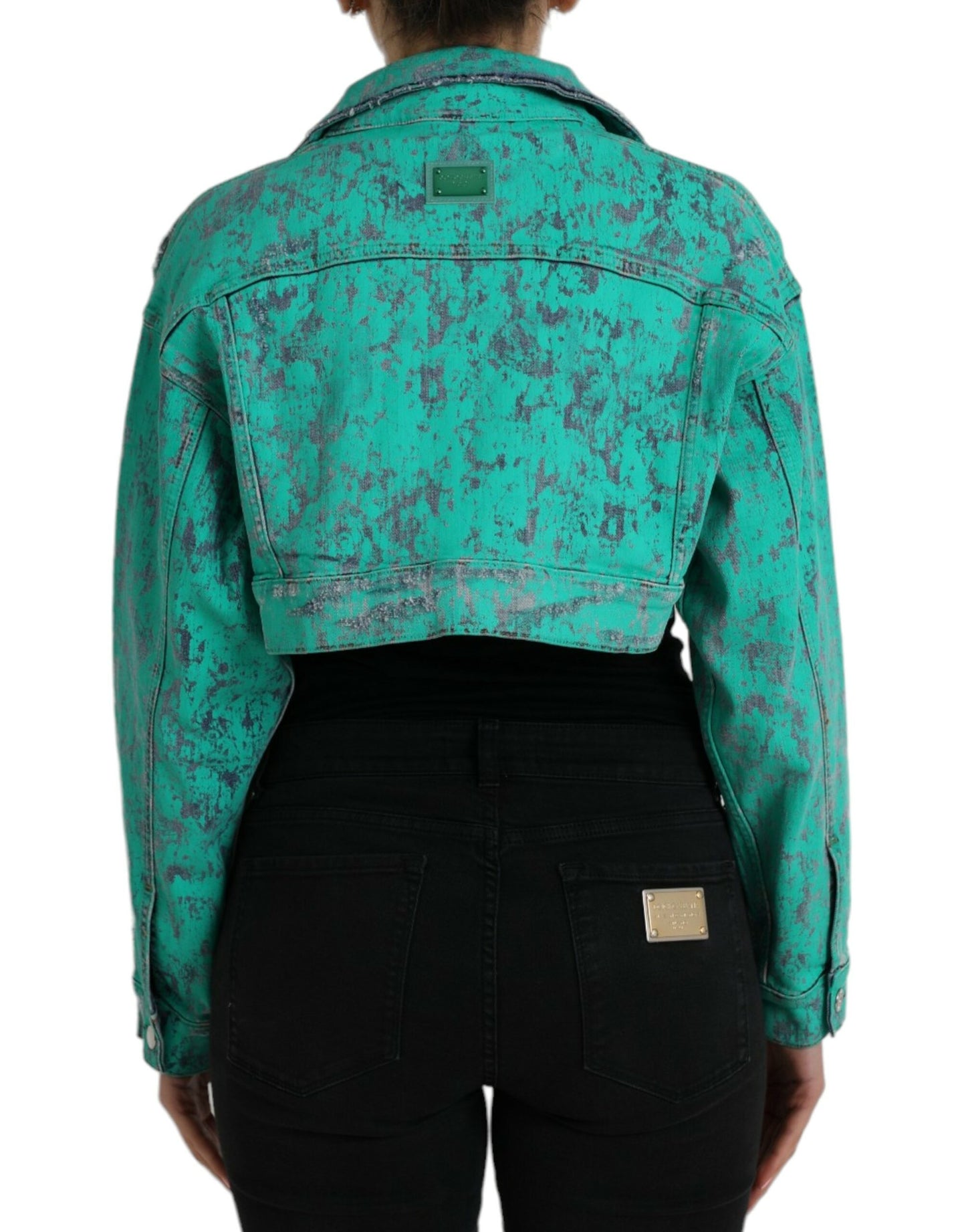 Dolce & Gabbana Green Cotton Tie Dye Cropped Cropped Denim Jacket