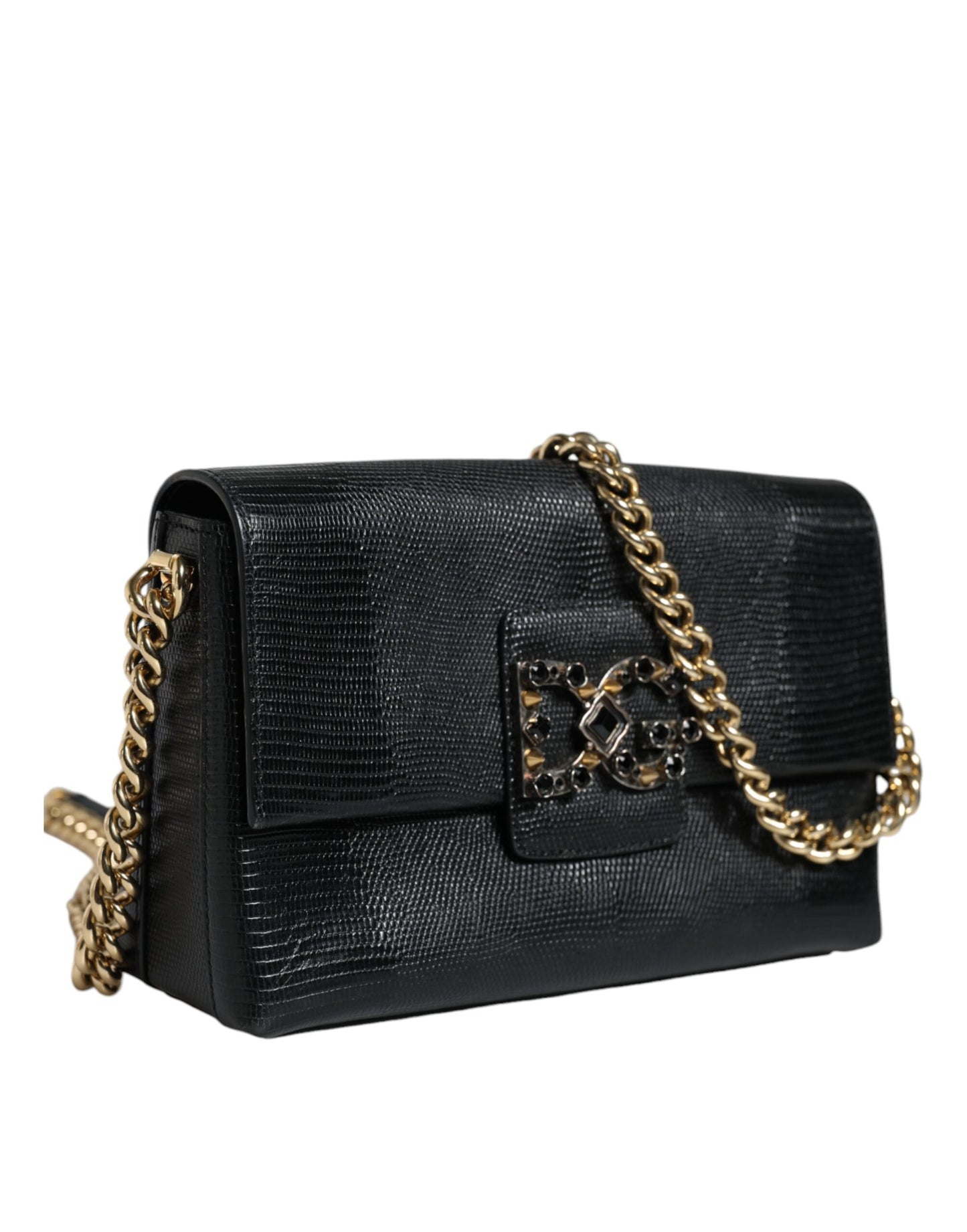 Dolce & Gabbana Black Leather DG Millennials Crystal Crossbody Bag