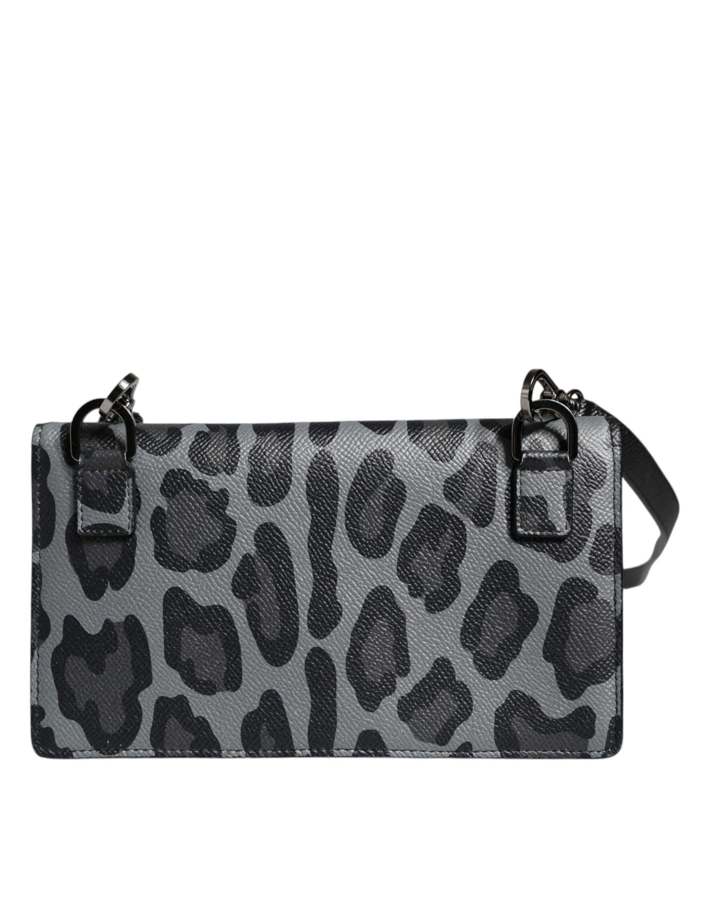 Dolce & Gabbana Black Gray Leopard Leather Bifold Card Slot Crossbody Bag