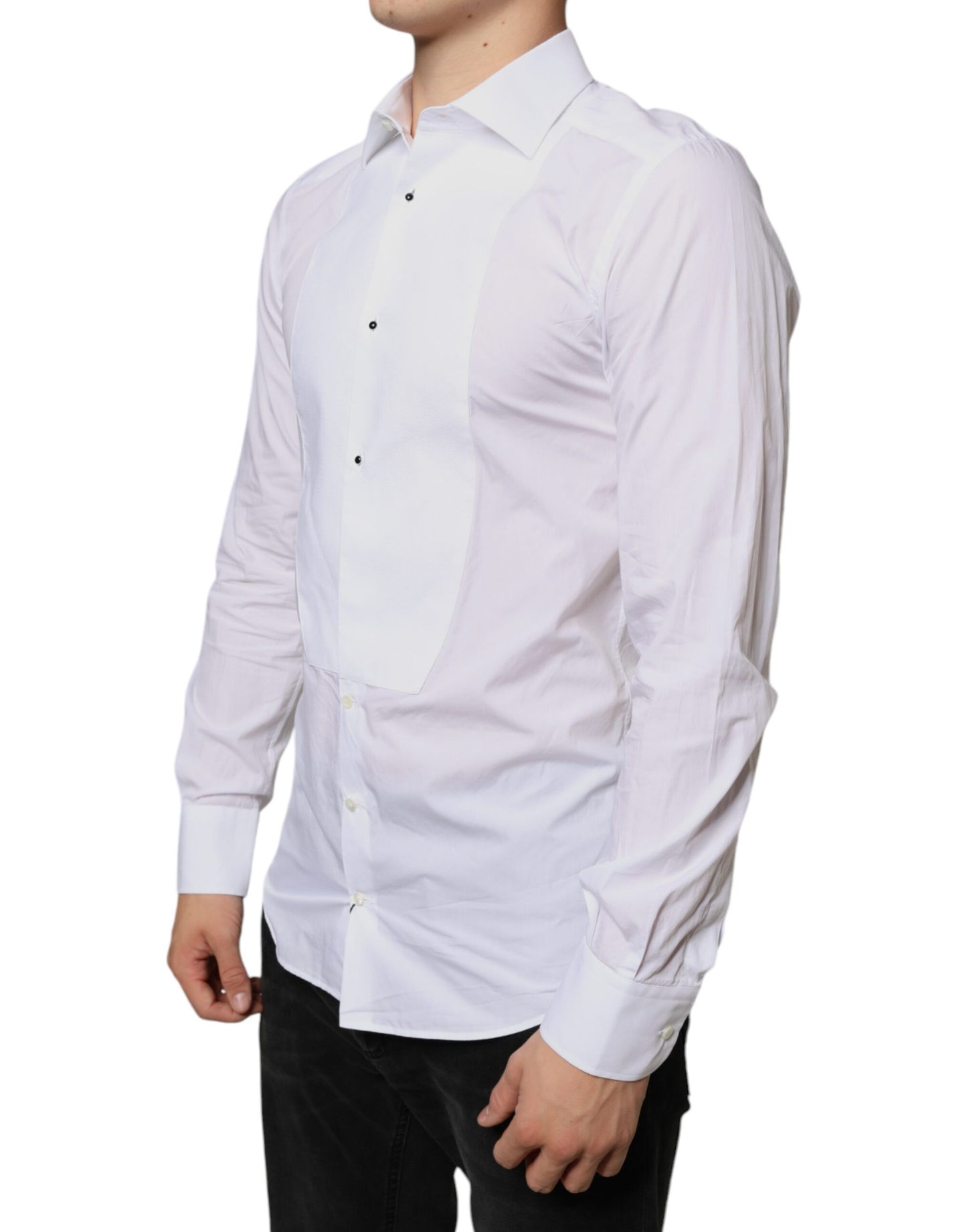 Dolce & Gabbana White Bib Cotton Poplin Formal Dress Shirt