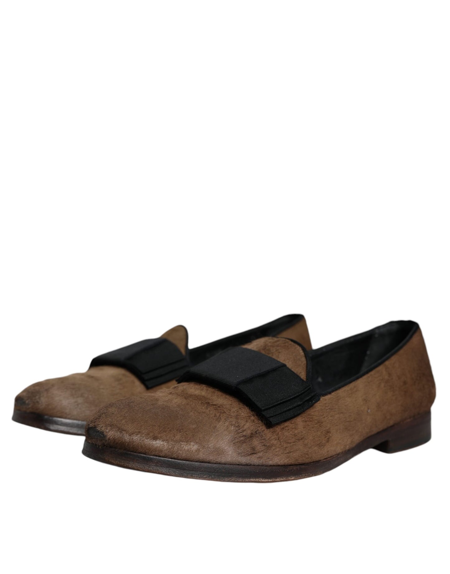 Dolce & Gabbana Brown Calf Hair Leather Loafers Shoes