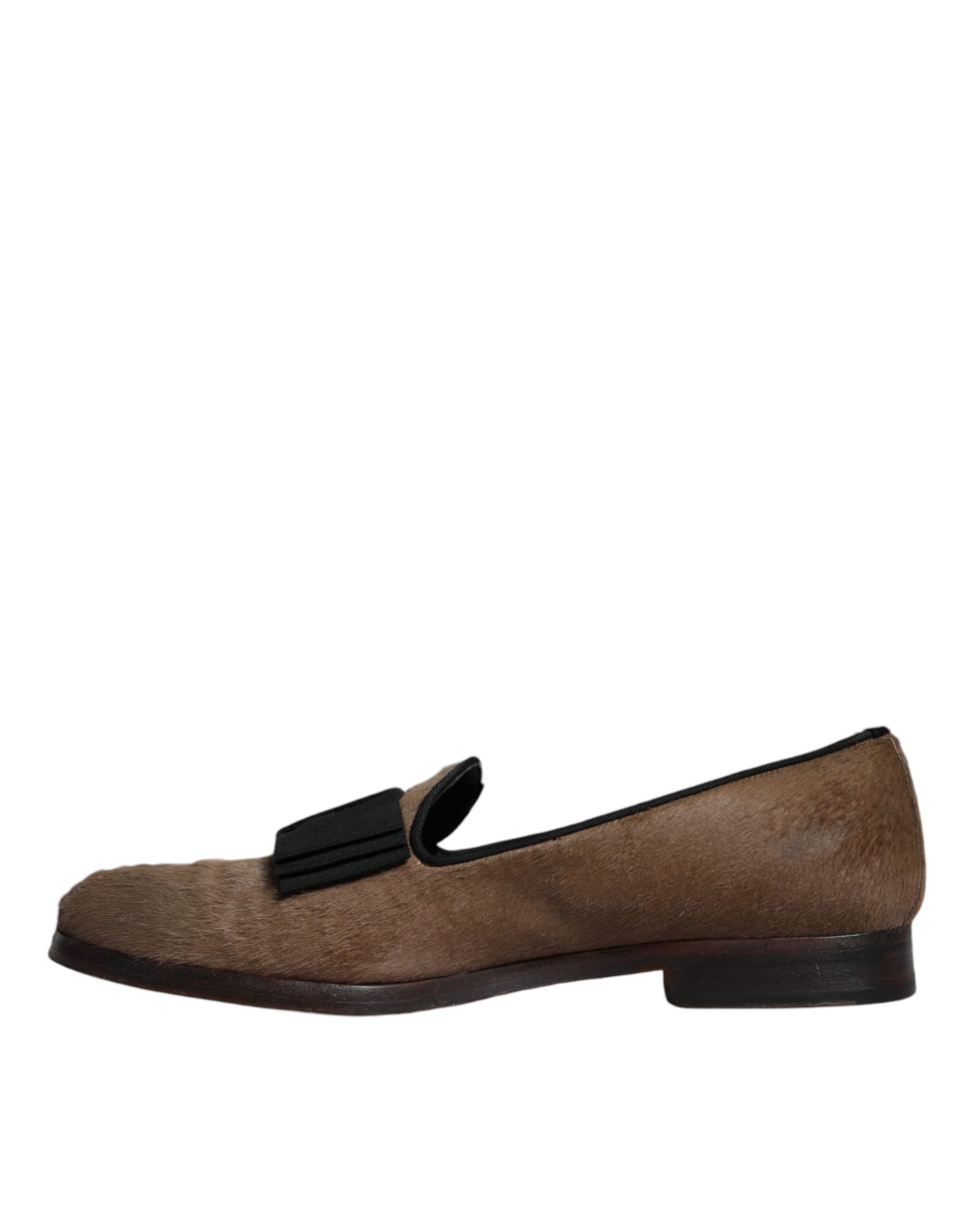 Dolce & Gabbana Brown Calf Hair Leather Loafers Shoes