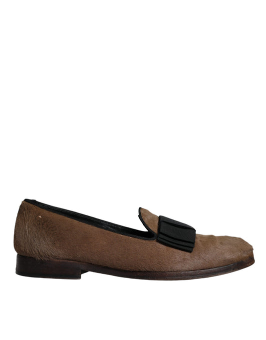 Dolce & Gabbana Brown Calf Hair Leather Loafers Shoes