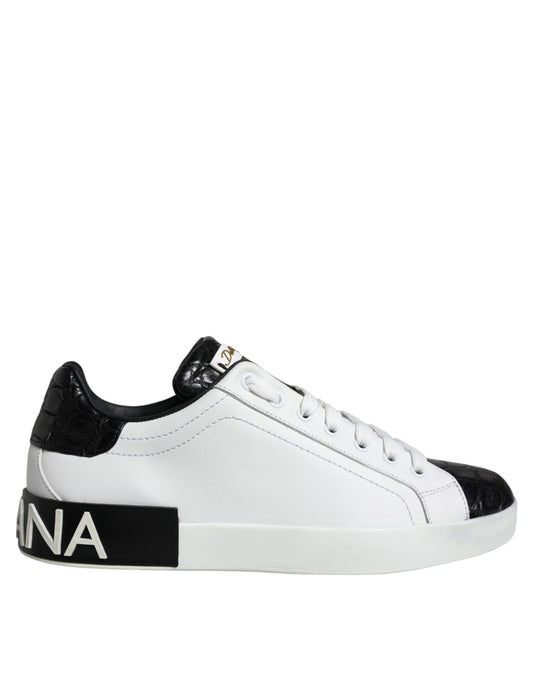 Dolce & Gabbana Black Leather Logo Portofino Sneaker Shoes