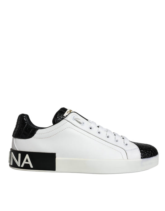 Dolce & Gabbana Black Leather Logo Portofino Sneaker Shoes