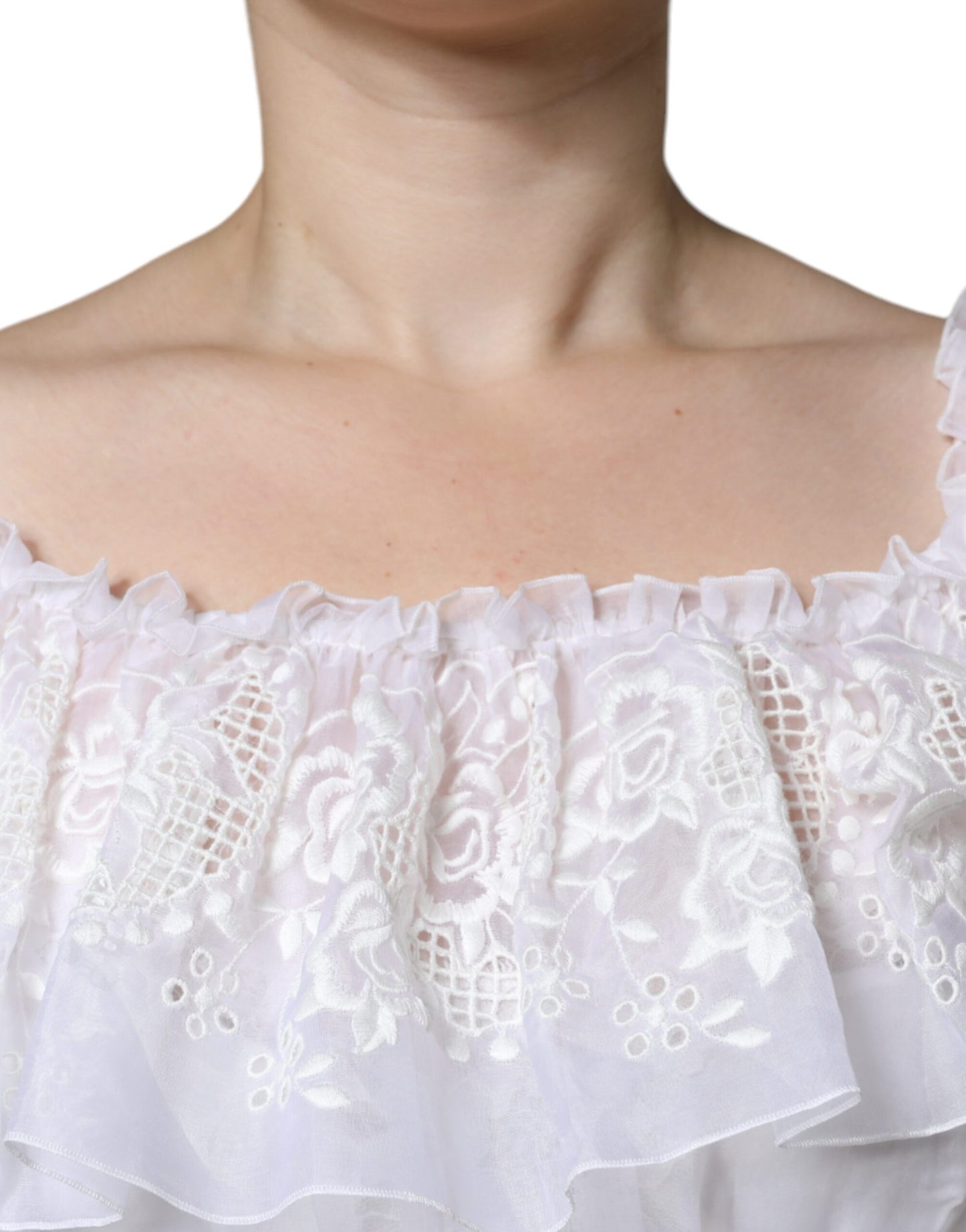 Dolce & Gabbana White Floral Lace Corset Cotton Maxi Dress