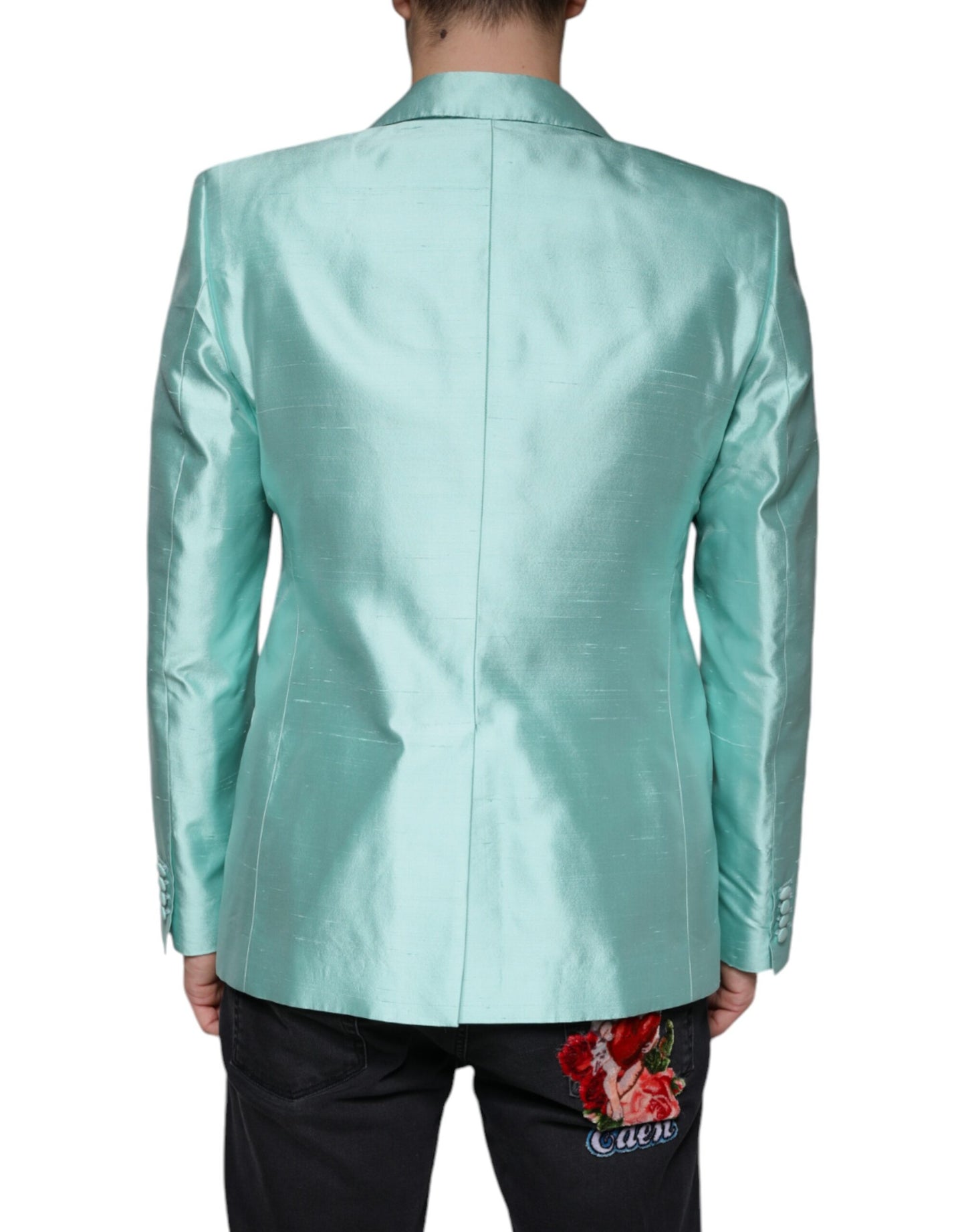 Dolce & Gabbana Mint Green Silk Single Breasted Coat Blazer