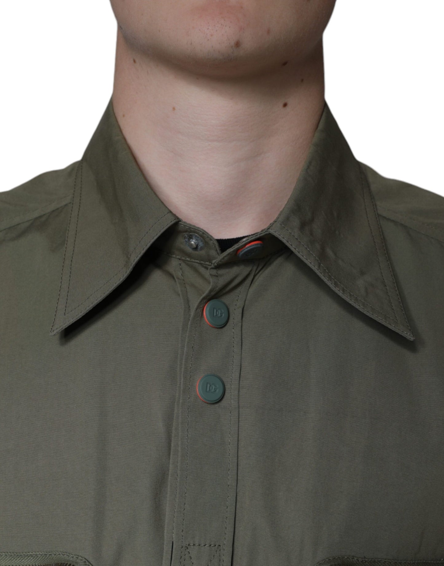 Dolce & Gabbana Military Green Cotton Bend Collared Coat Jacket