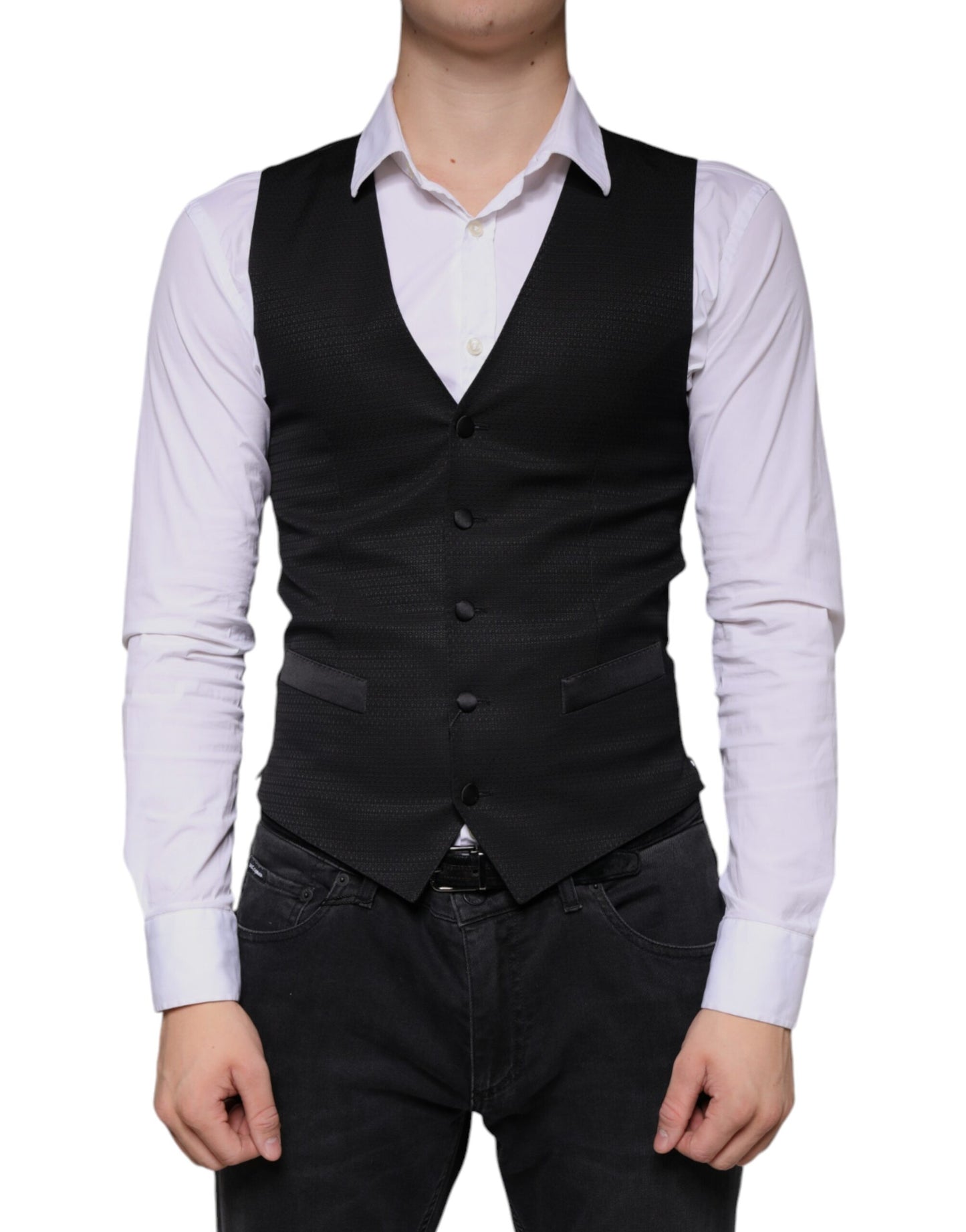 Dolce & Gabbana Black Wool Waistcoat Dress Formal Vest