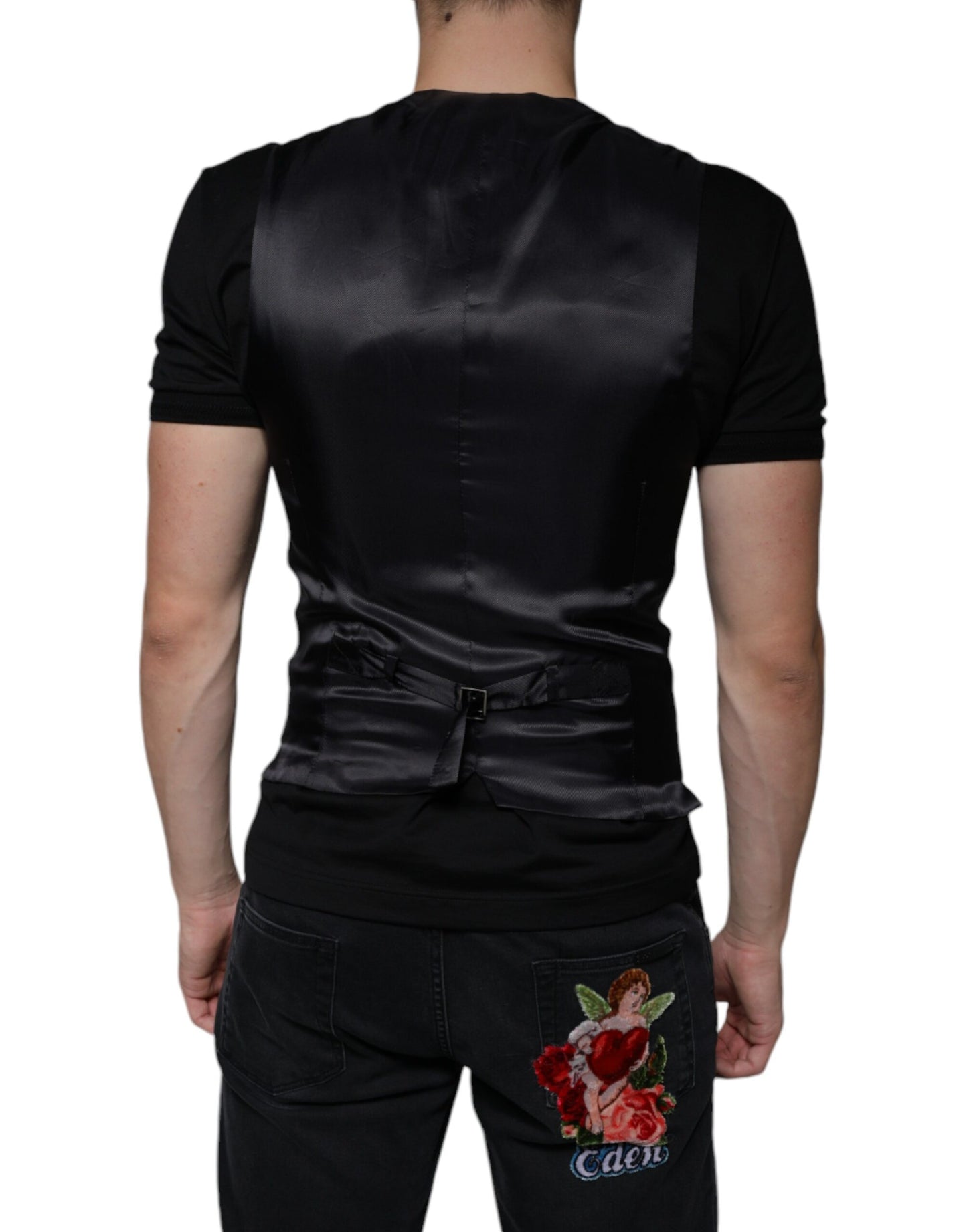 Dolce & Gabbana Black Leather Waistcoat Dress Formal Vest