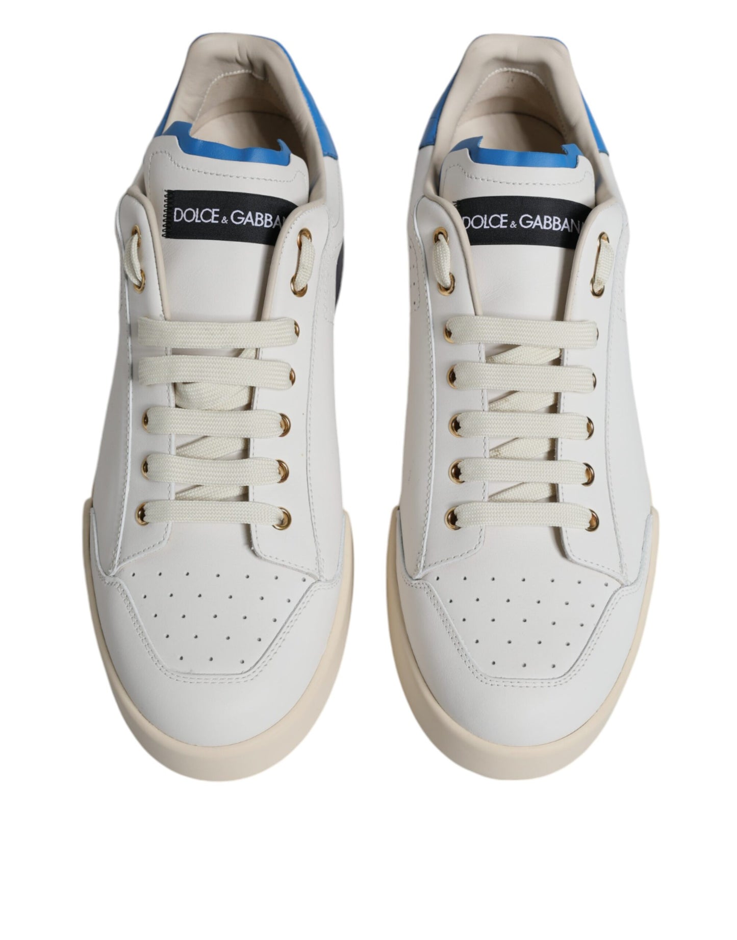 Dolce & Gabbana White Blue Perforated Low Top Sneakers Shoes