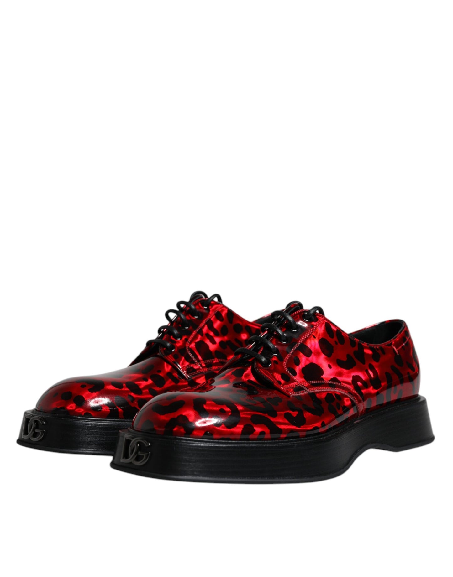 Dolce & Gabbana Red Black Leopard Lace Up Derby Dress Shoes