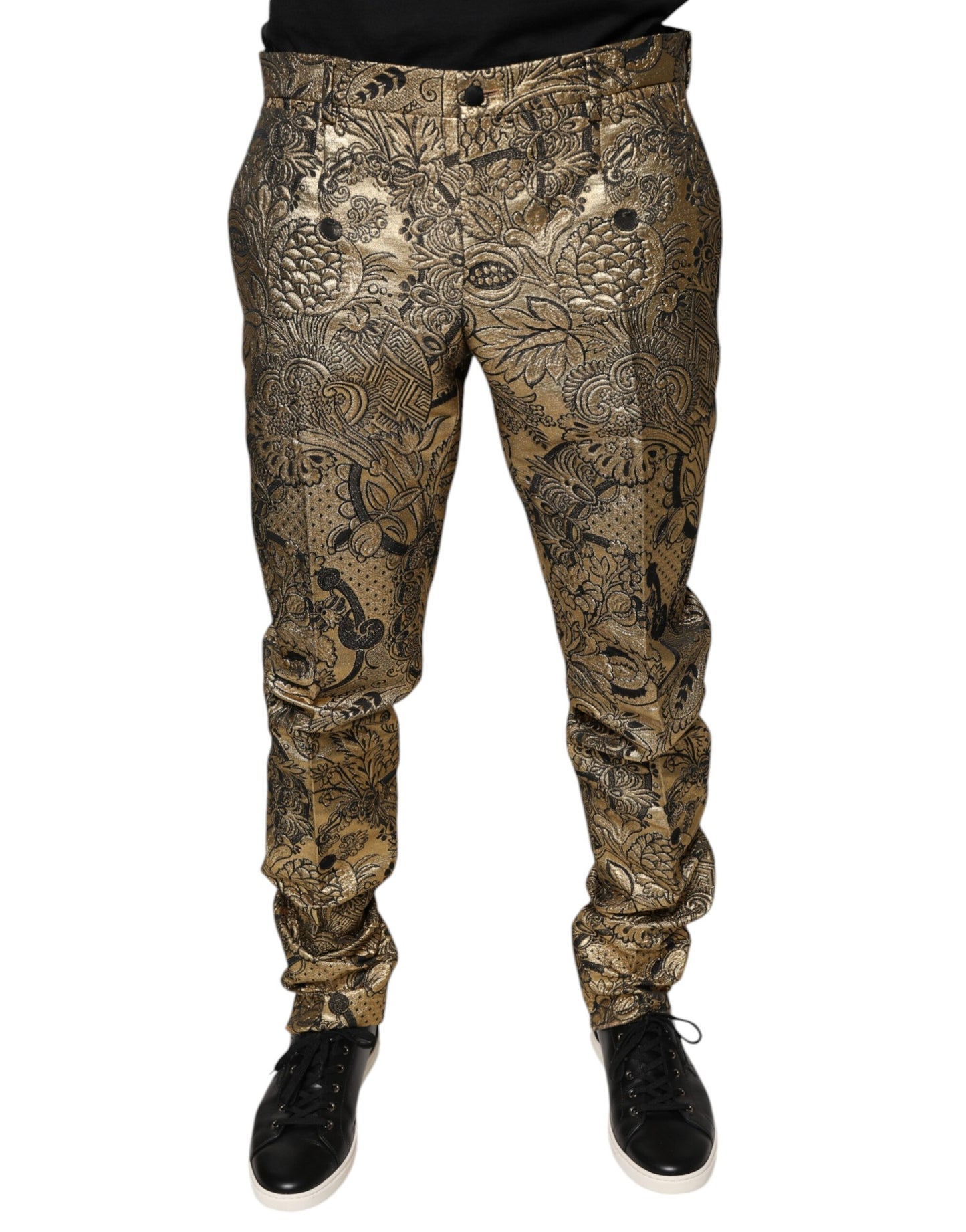 Dolce & Gabbana Gold Floral Jacquard Men Dress Pants