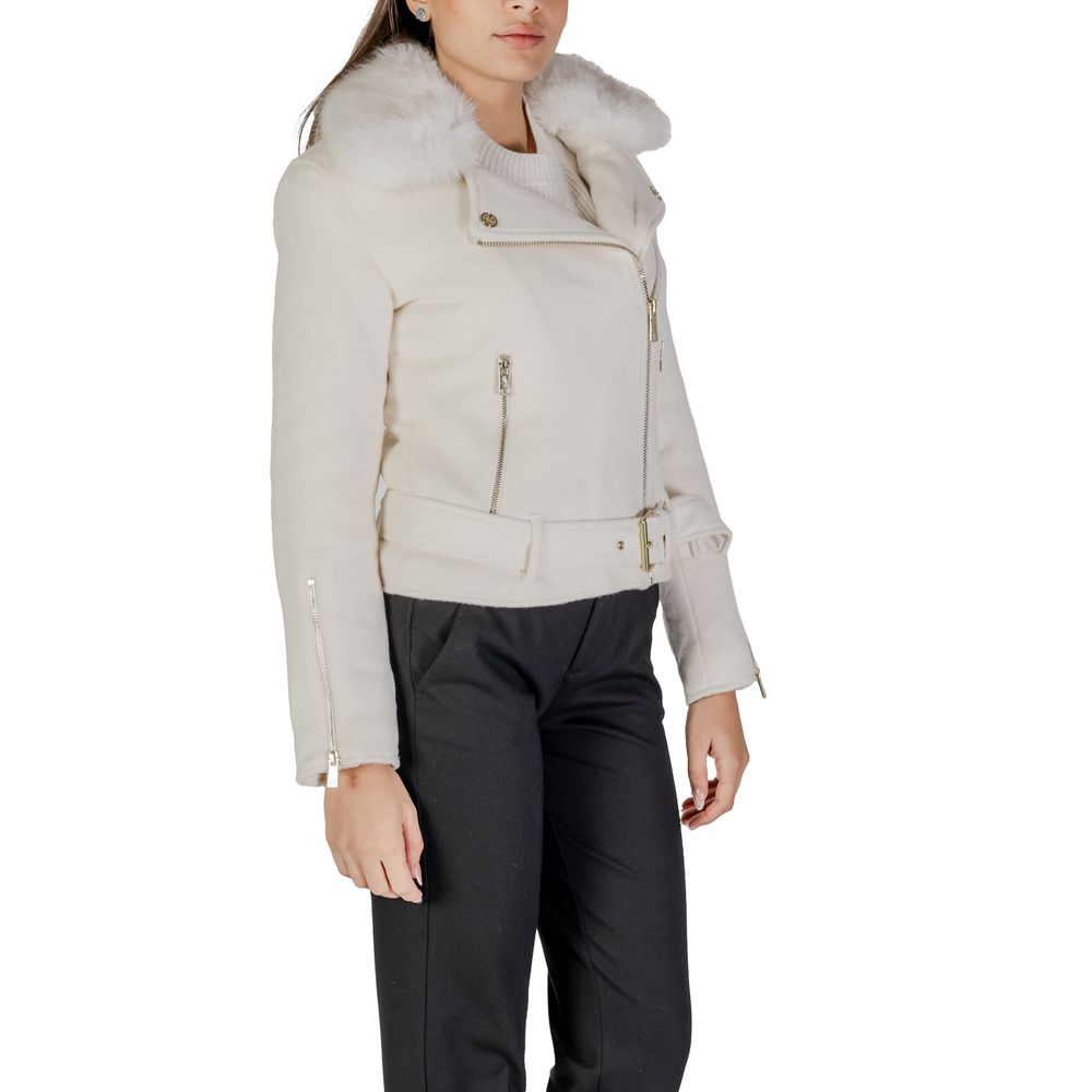 Guess Cream Polyester Jackets & Coat