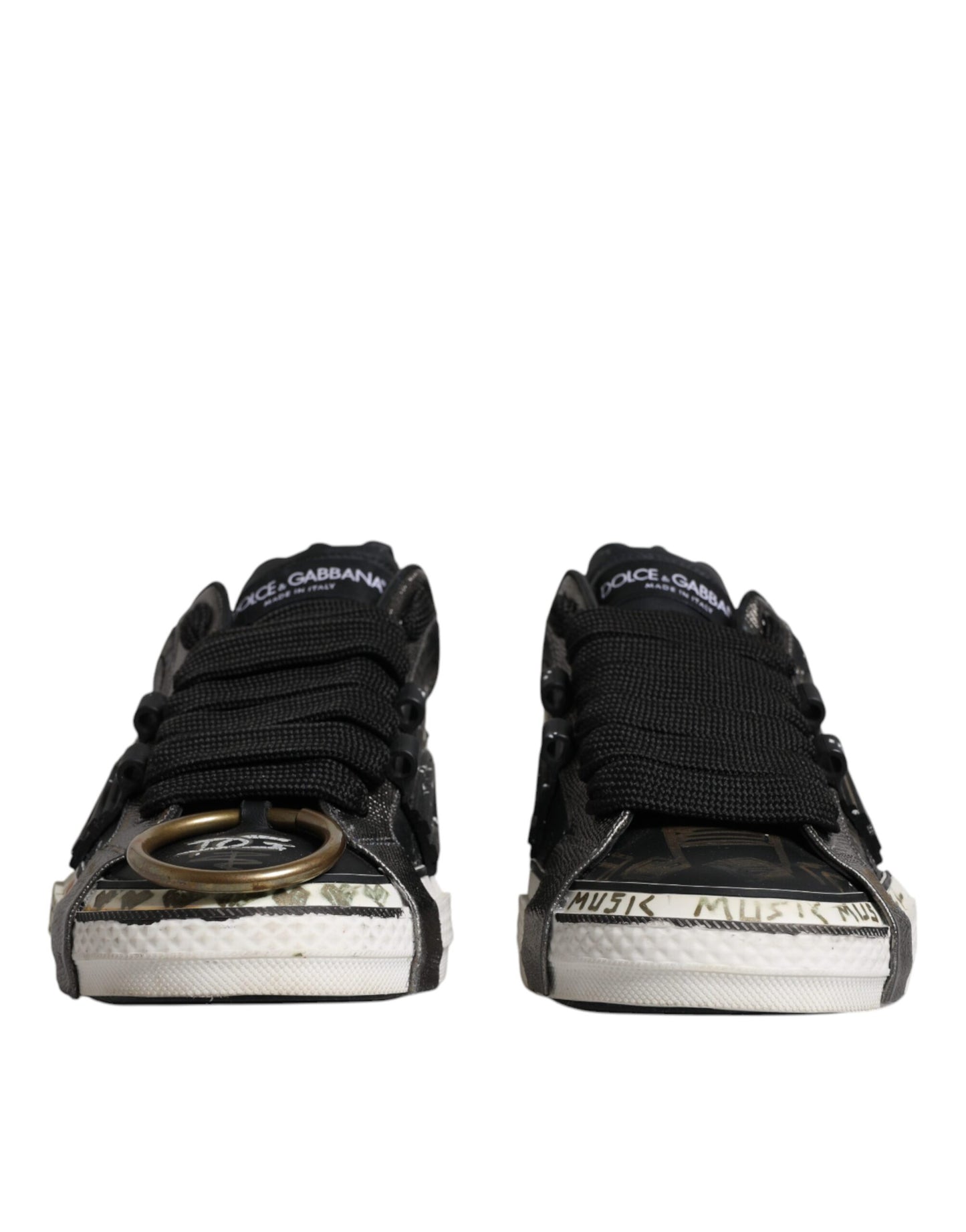 Dolce & Gabbana Black White Portofino Low Top Sneakers Shoes