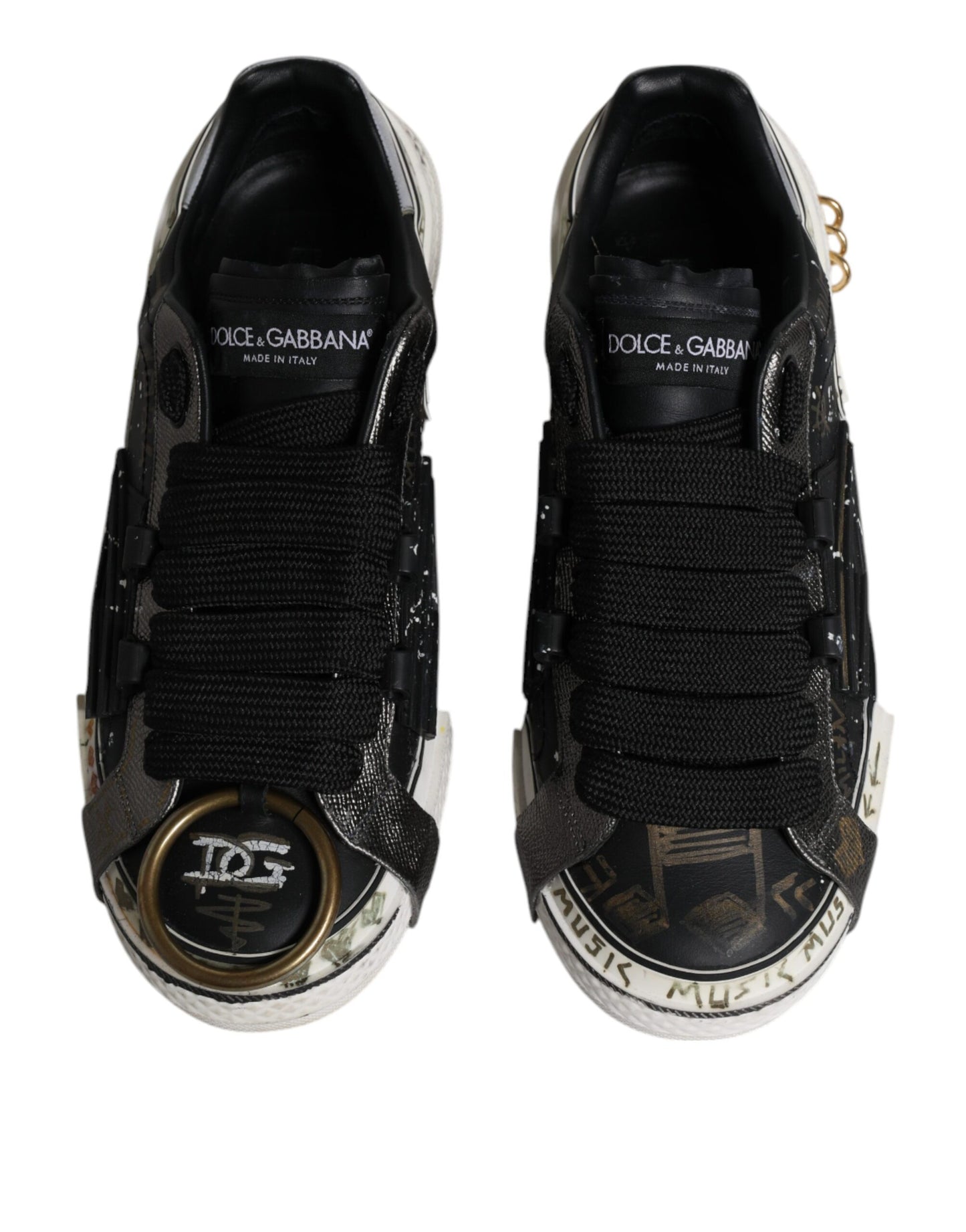 Dolce & Gabbana Black White Portofino Low Top Sneakers Shoes