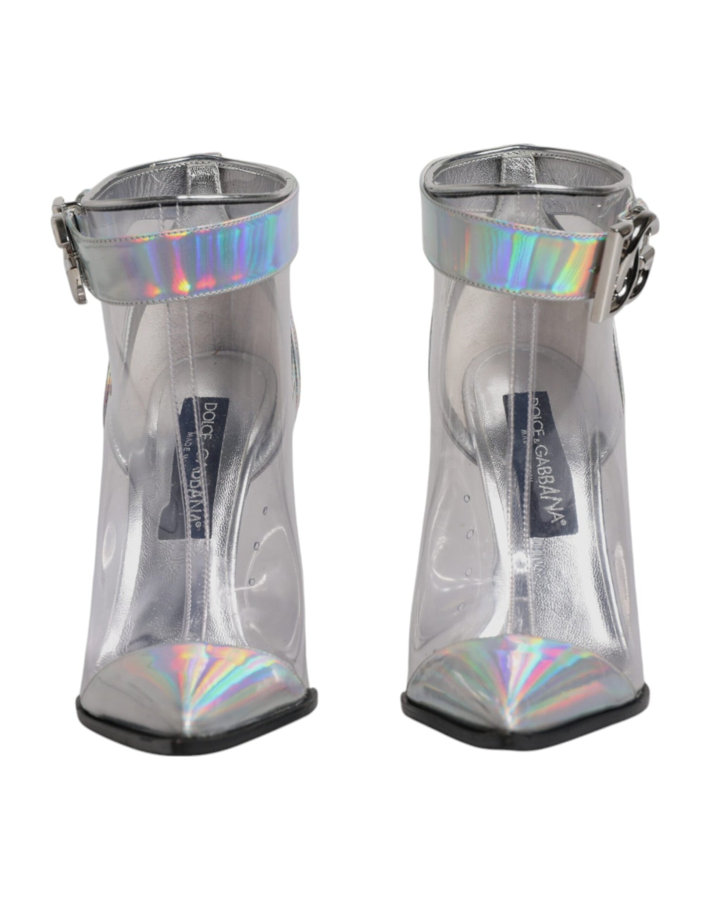 Dolce &amp; Gabbana Silver Iridescent Pointed Short Boots Shoes