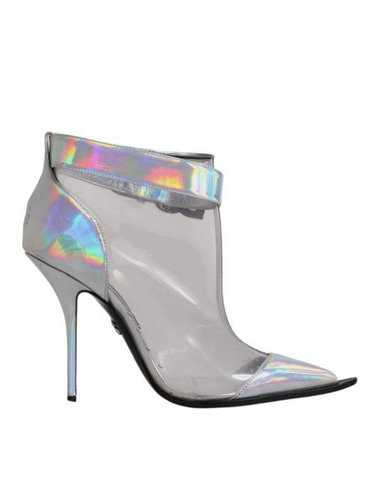 Dolce &amp; Gabbana Silver Iridescent Pointed Short Boots Shoes
