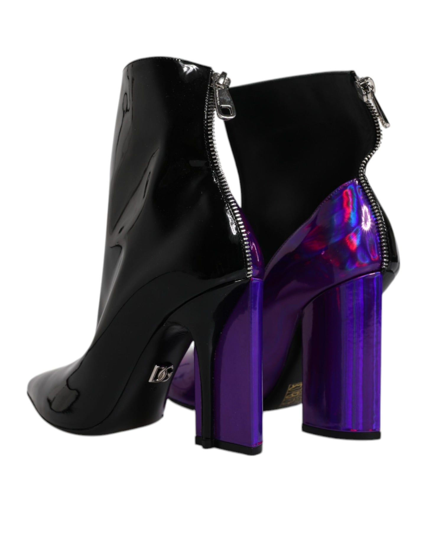 Dolce &amp; Gabbana Purple Black Pointed Ankle Boots Shoes