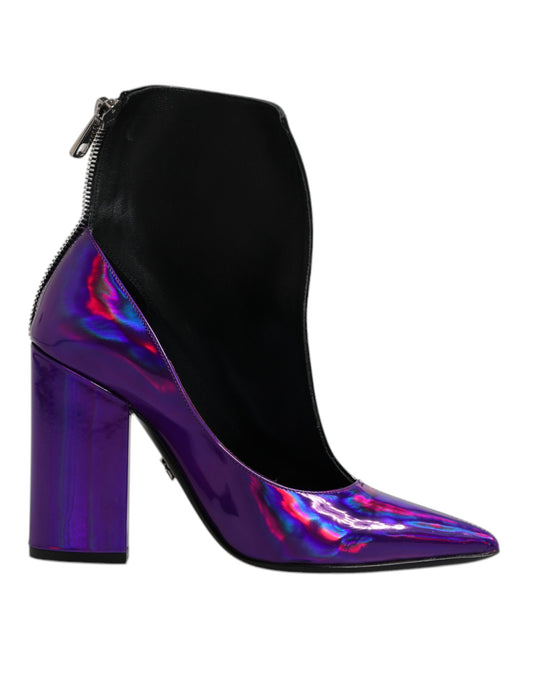 Dolce &amp; Gabbana Purple Black Pointed Ankle Boots Shoes
