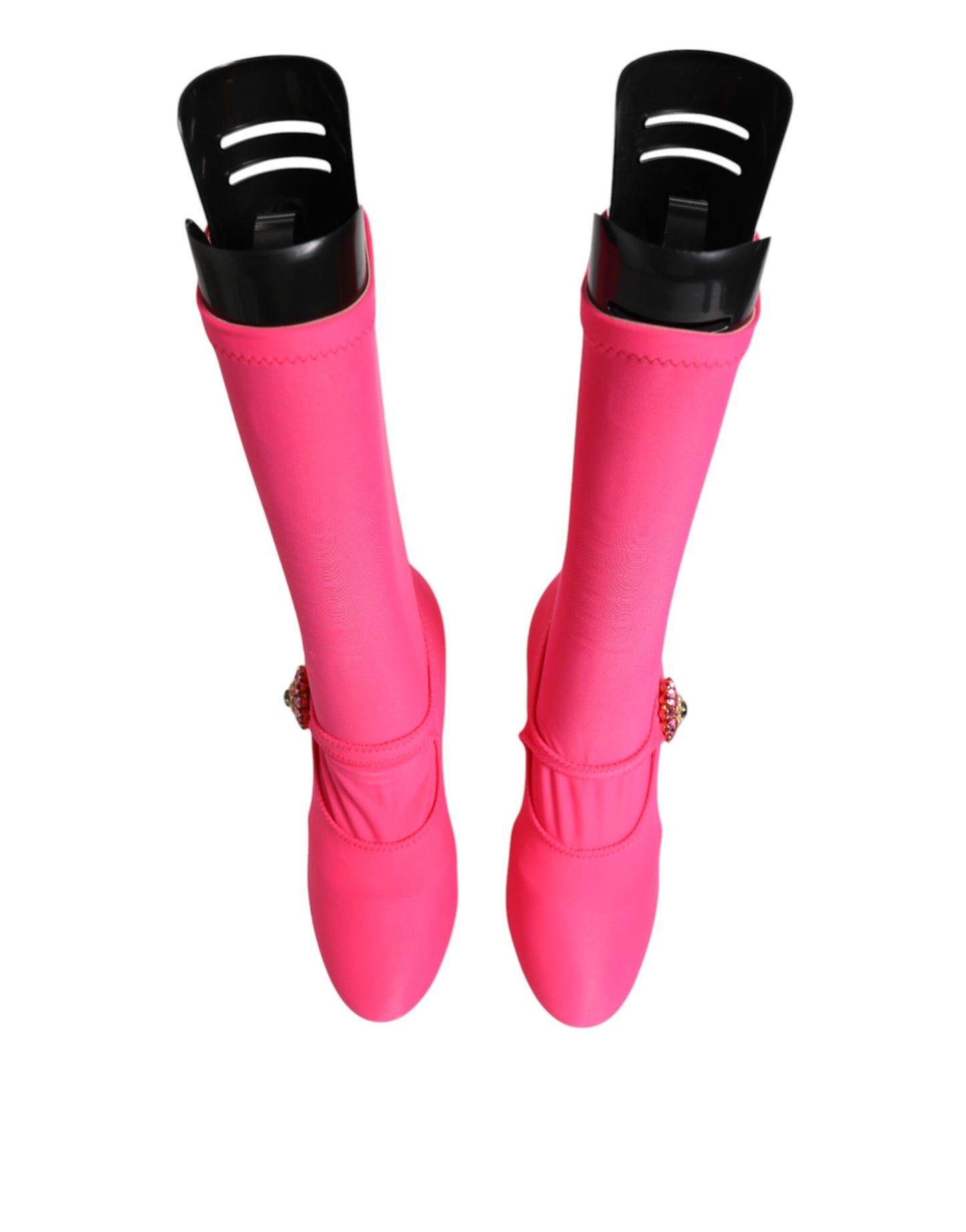 Dolce &amp; Gabbana Pink Nylon Crystal Vally High Boots Shoes