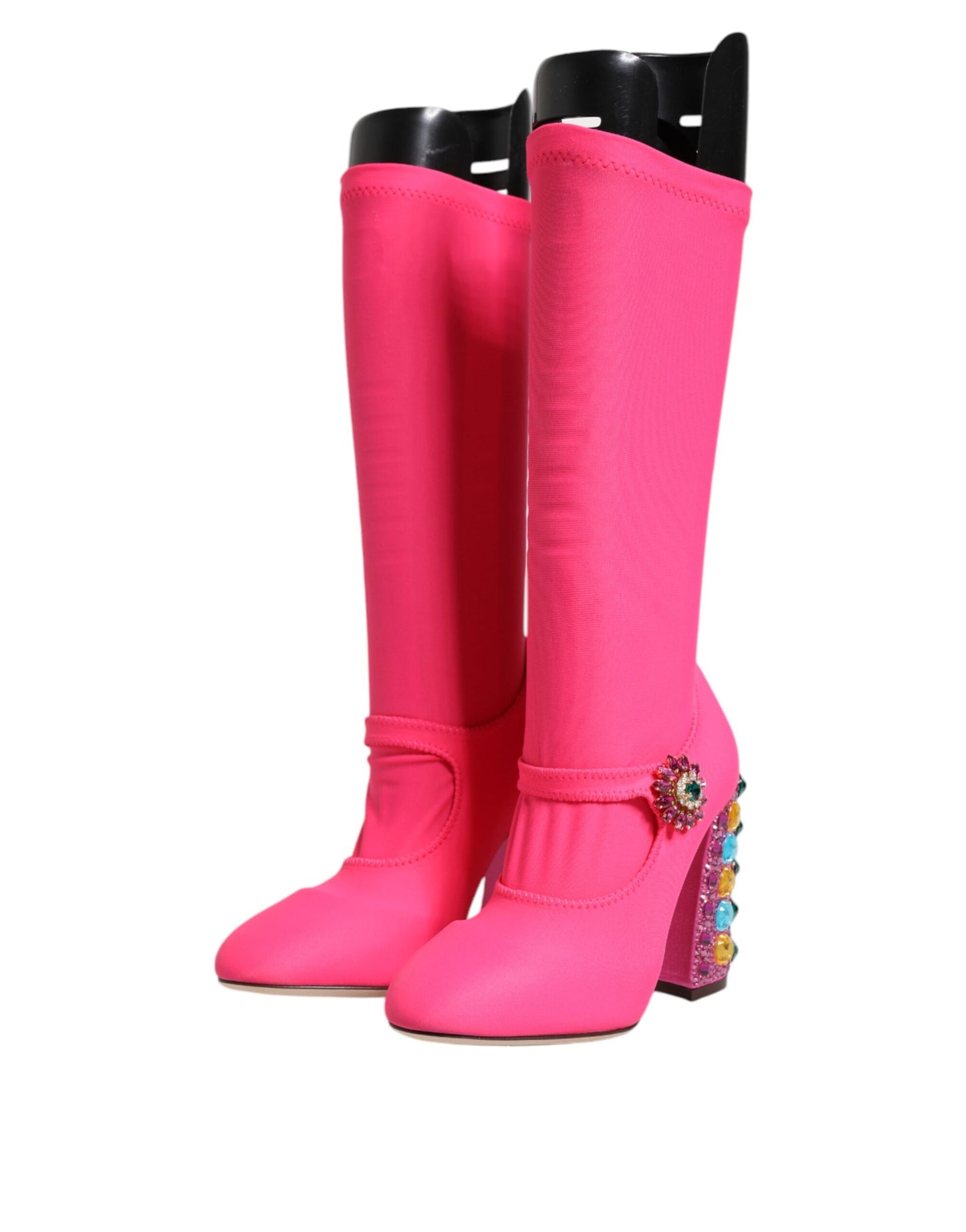 Dolce &amp; Gabbana Pink Nylon Crystal Vally High Boots Shoes