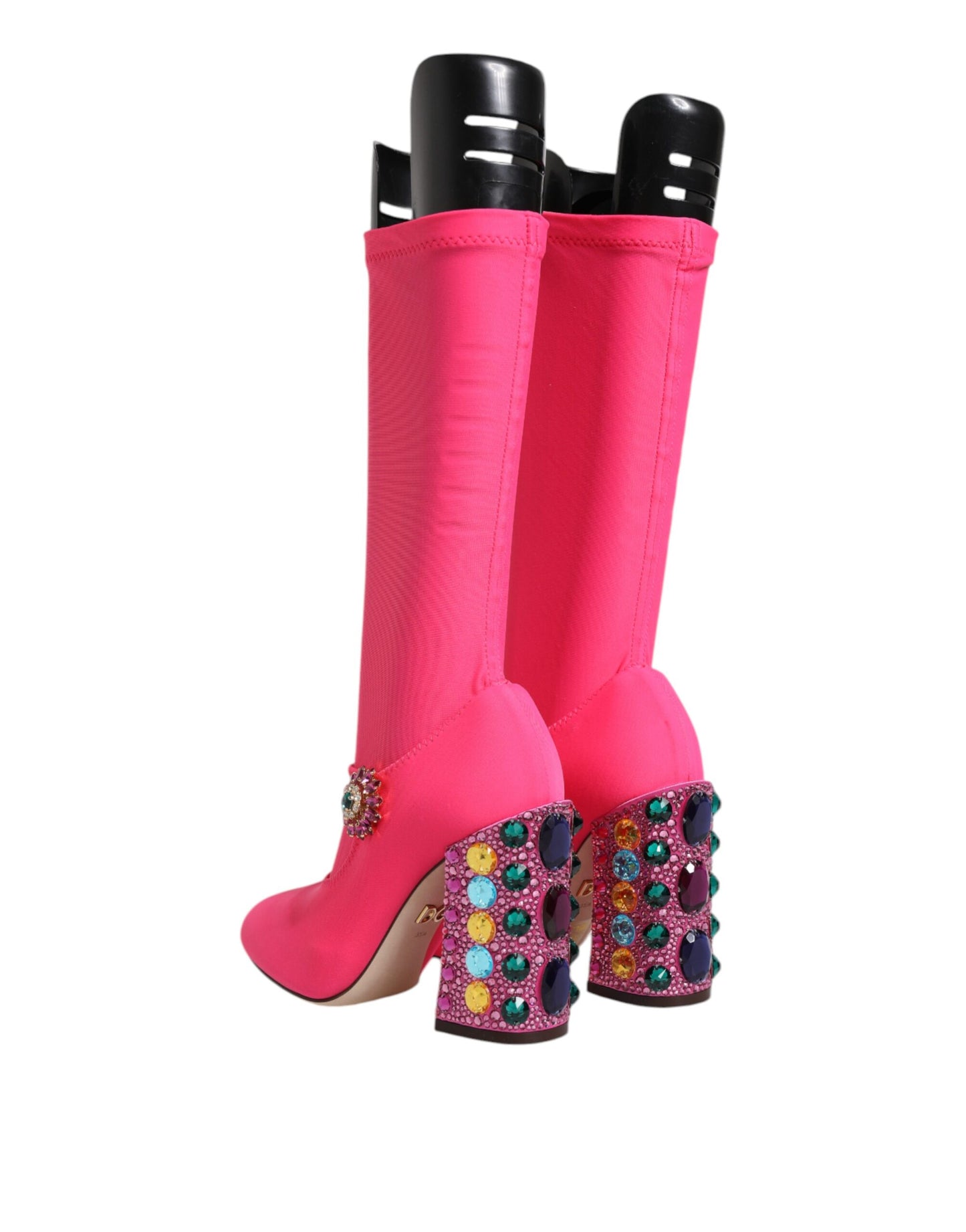 Dolce &amp; Gabbana Pink Nylon Crystal Vally High Boots Shoes