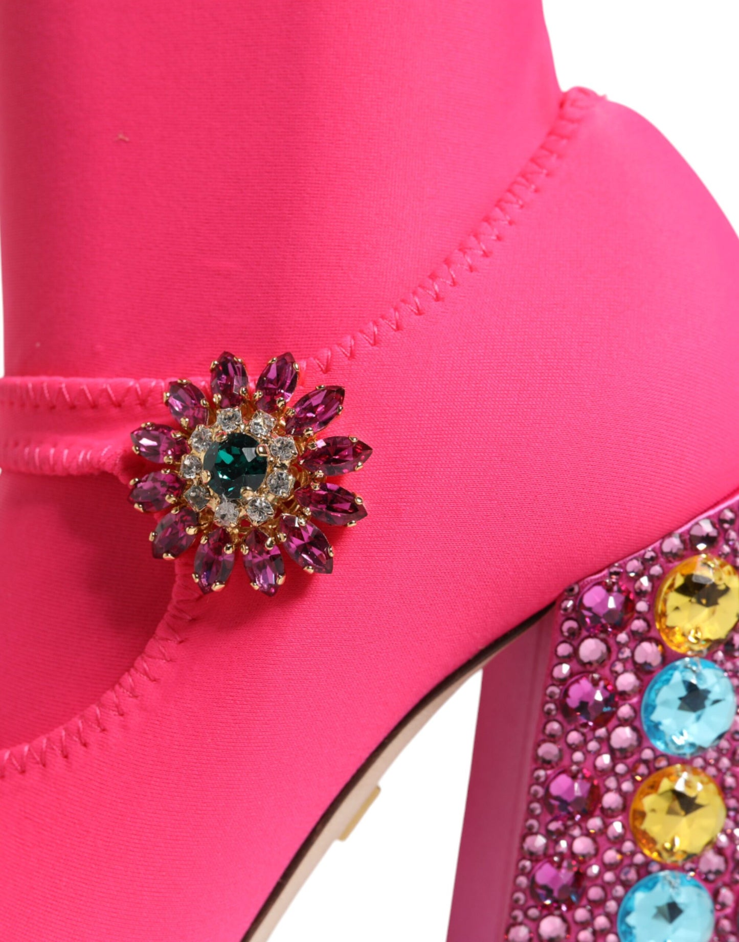Dolce &amp; Gabbana Pink Nylon Crystal Vally High Boots Shoes