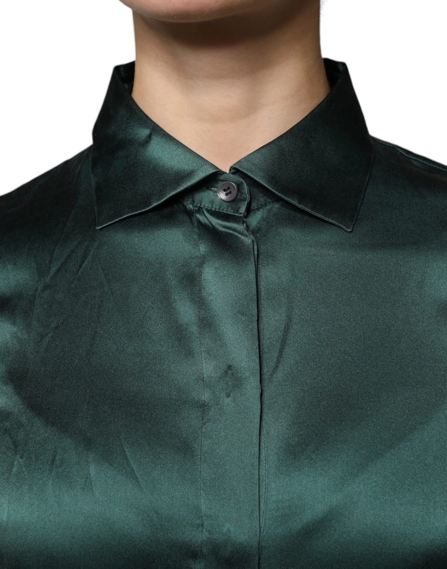 Dolce &amp; Gabbana – Dunkelgrünes Seidenblusen-Top mit Knopfleiste und langen Ärmeln