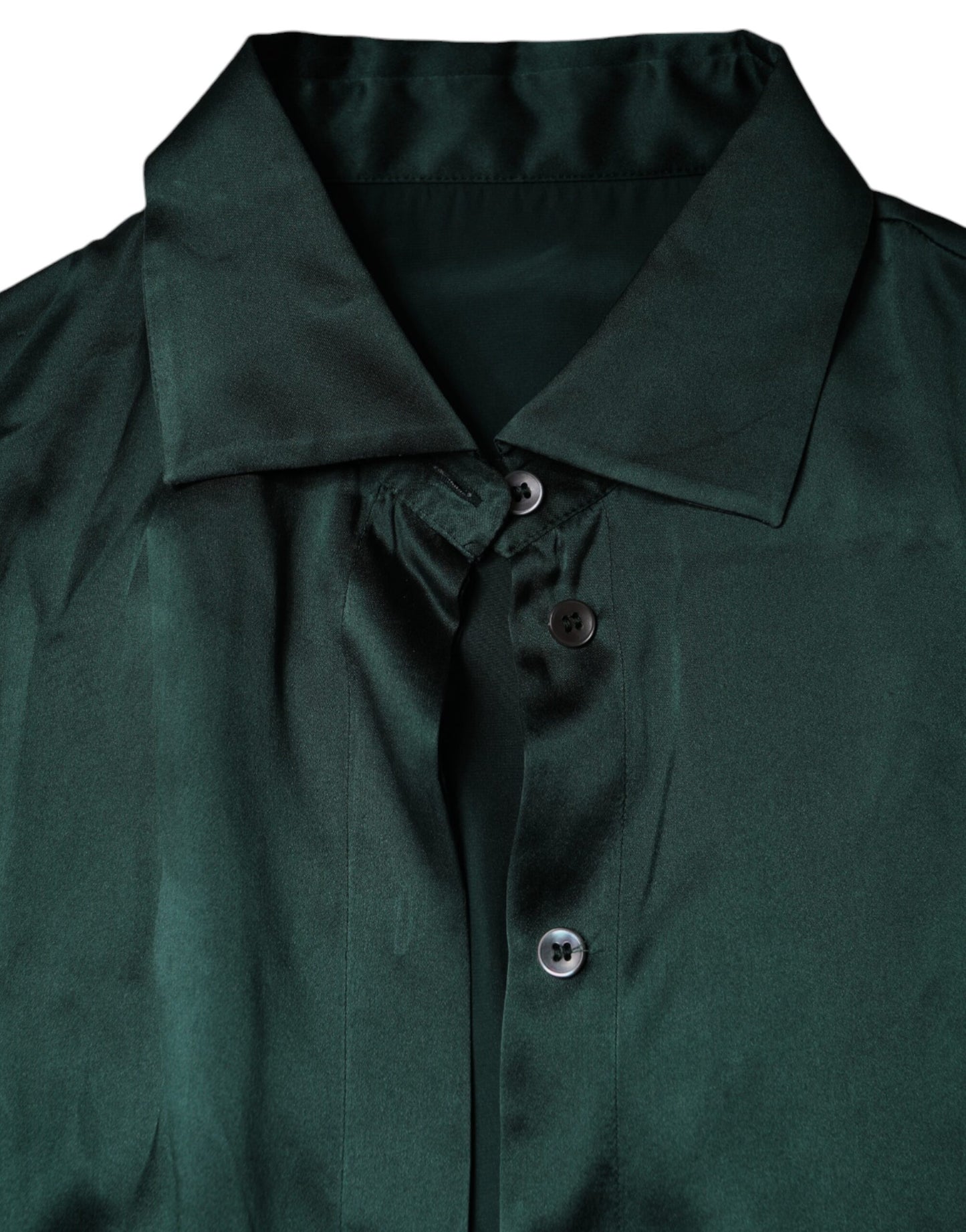 Dolce &amp; Gabbana – Dunkelgrünes Seidenblusen-Top mit Knopfleiste und langen Ärmeln