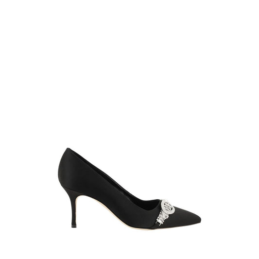 Décolleté in raso Asapump nere di Manolo Blahnik