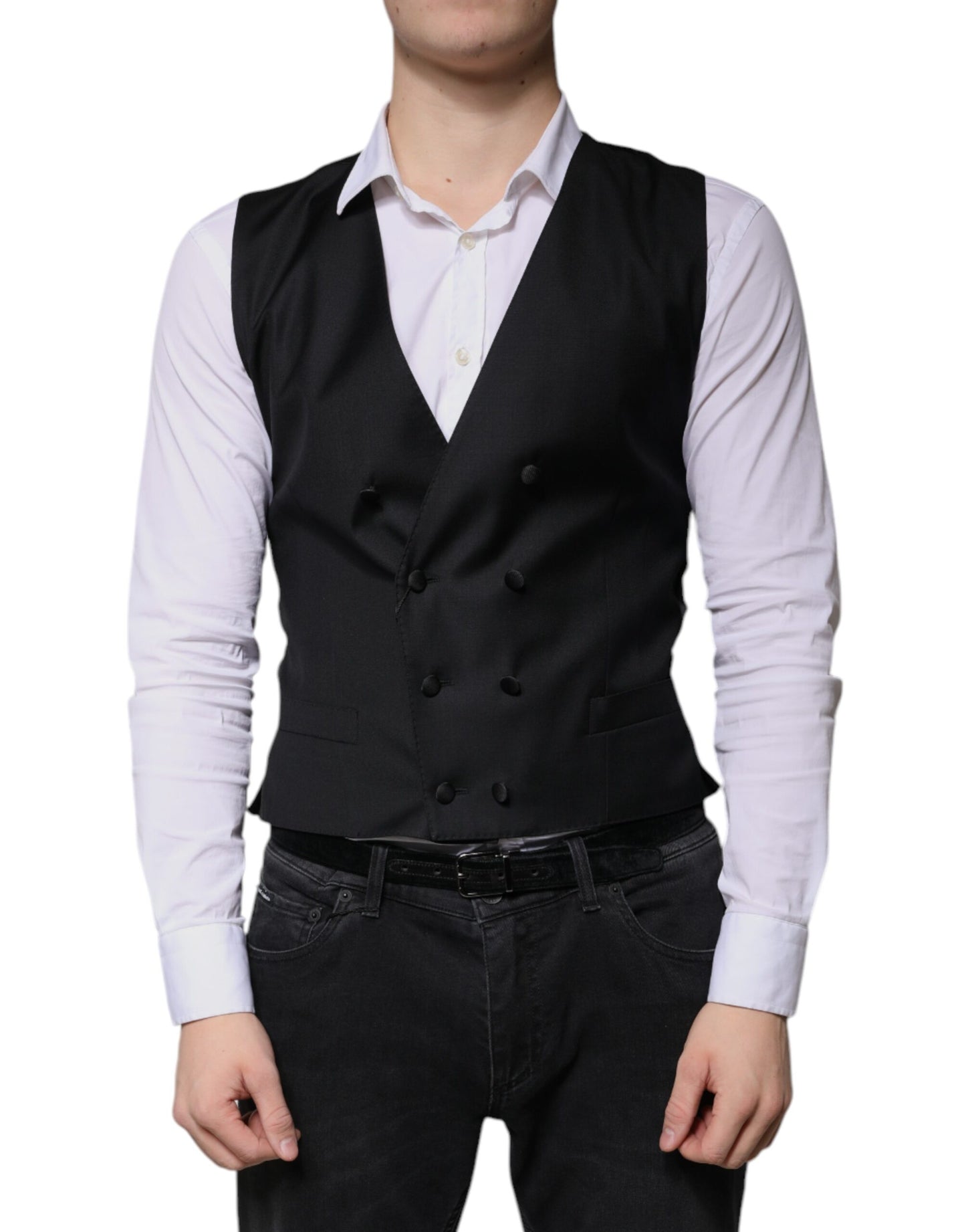 Dolce & Gabbana Black Wool Formal Dress Men Waistcoat Vest