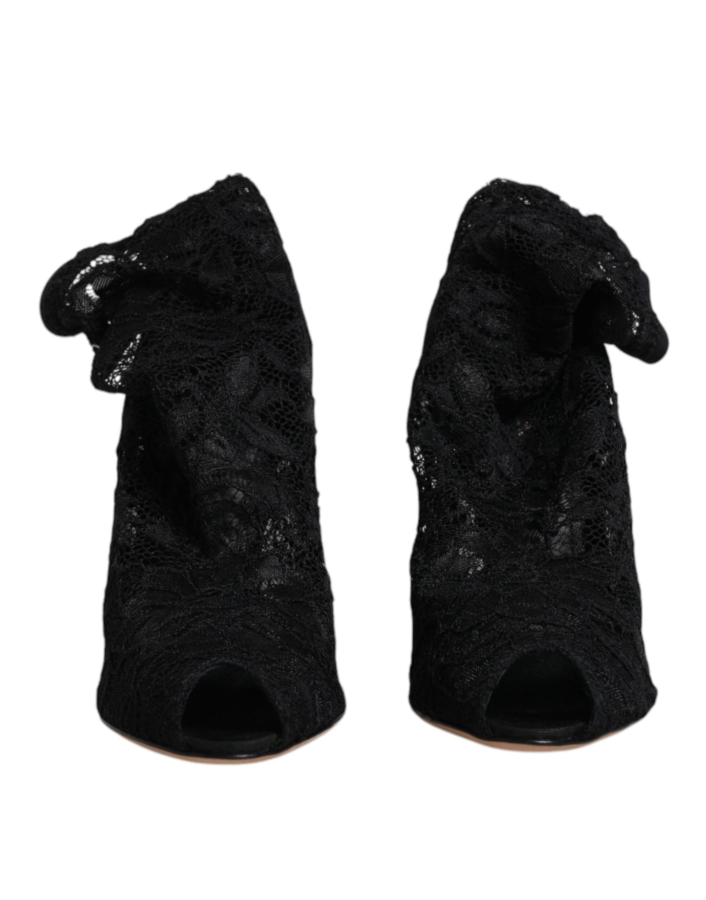 Dolce &amp; Gabbana Black Lace Stretch Heels Mid Calf Boots Shoes