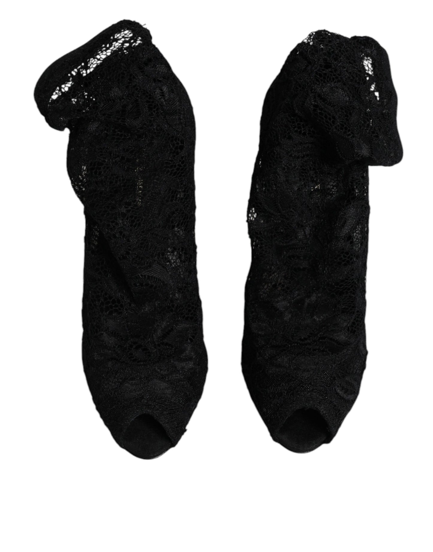 Dolce &amp; Gabbana Black Lace Stretch Heels Mid Calf Boots Shoes