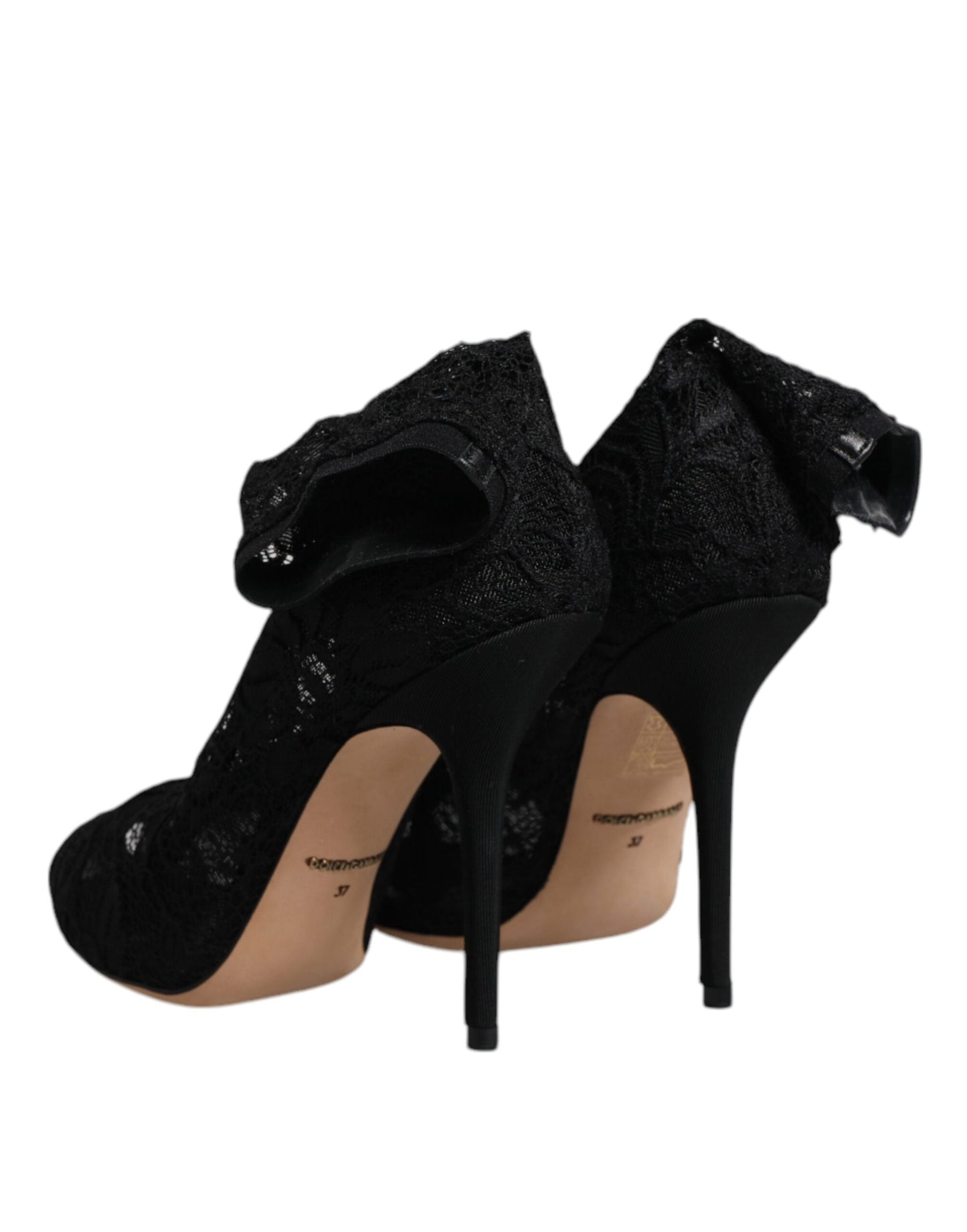 Dolce &amp; Gabbana Black Lace Stretch Heels Mid Calf Boots Shoes