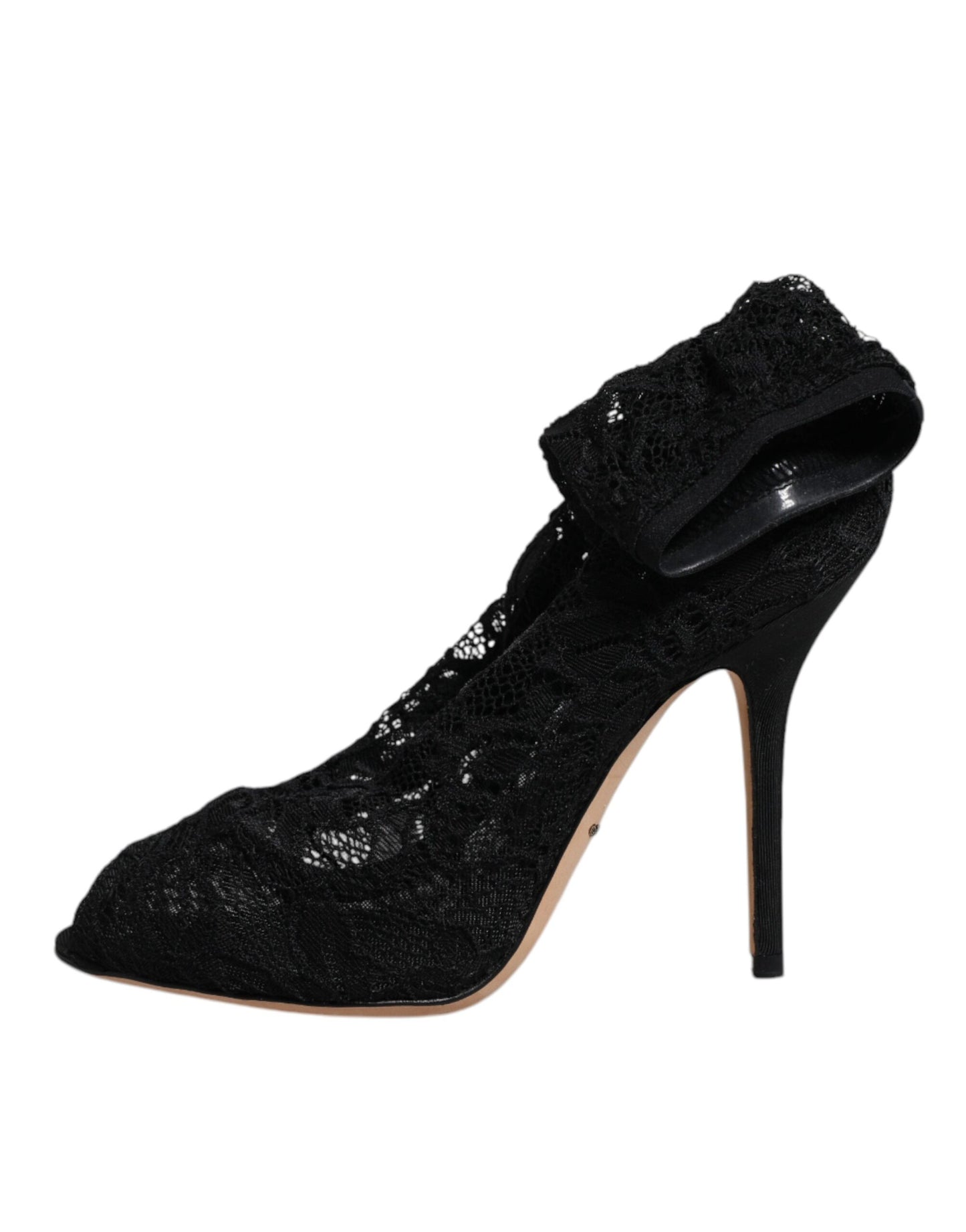 Dolce &amp; Gabbana Black Lace Stretch Heels Mid Calf Boots Shoes
