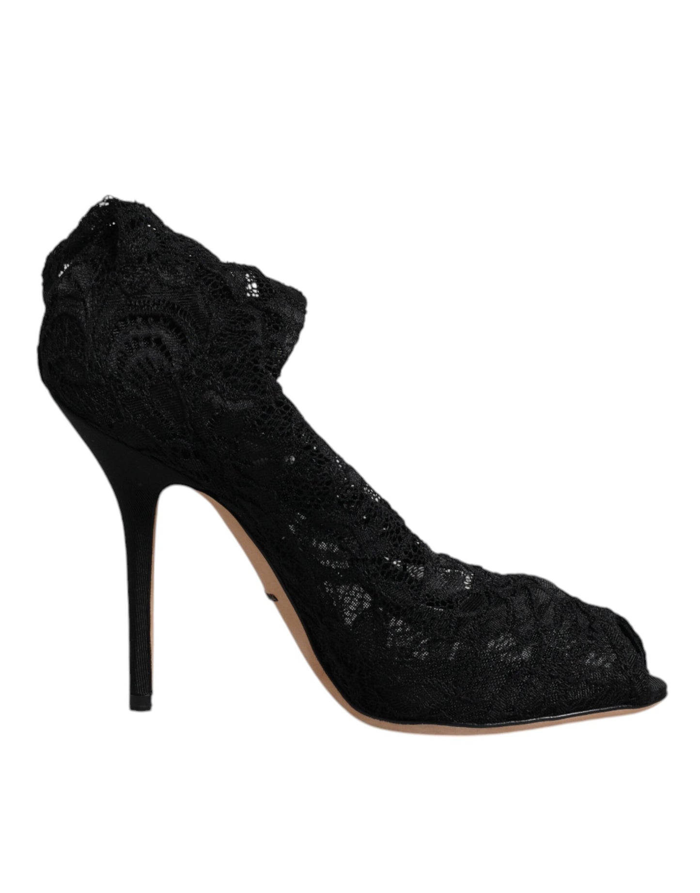 Dolce &amp; Gabbana Black Lace Stretch Heels Mid Calf Boots Shoes