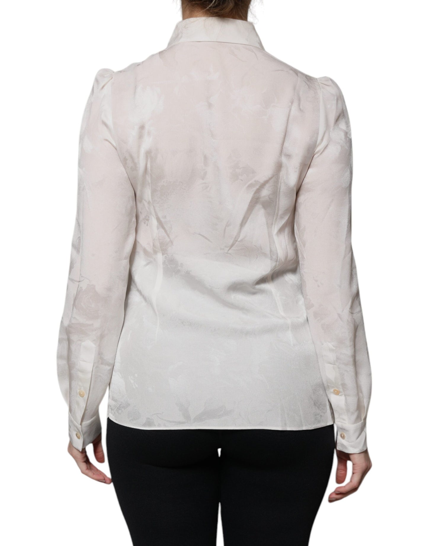 Dolce & Gabbana White Silk Collared Long Sleeves Shirt Top