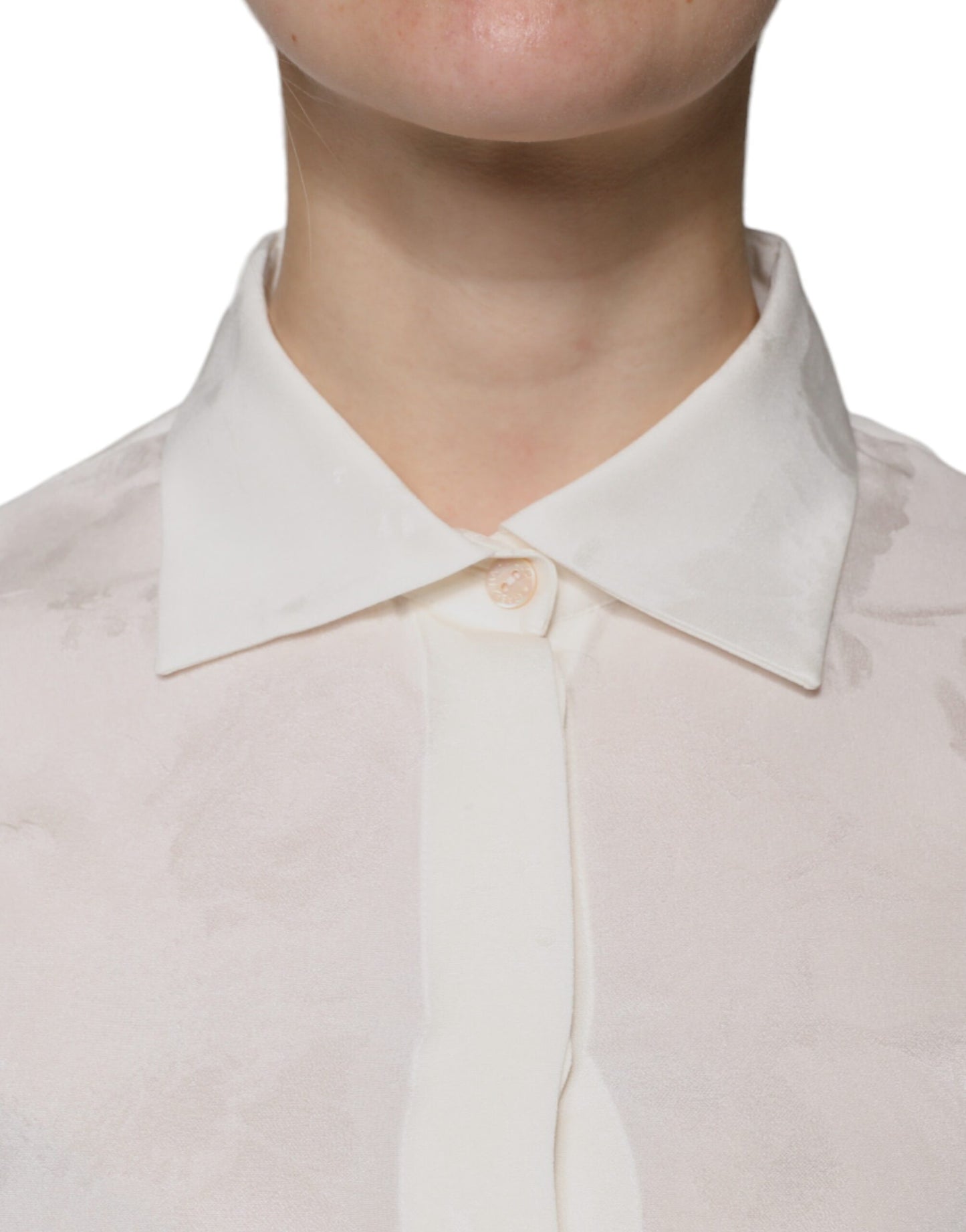 Dolce & Gabbana White Silk Collared Long Sleeves Shirt Top