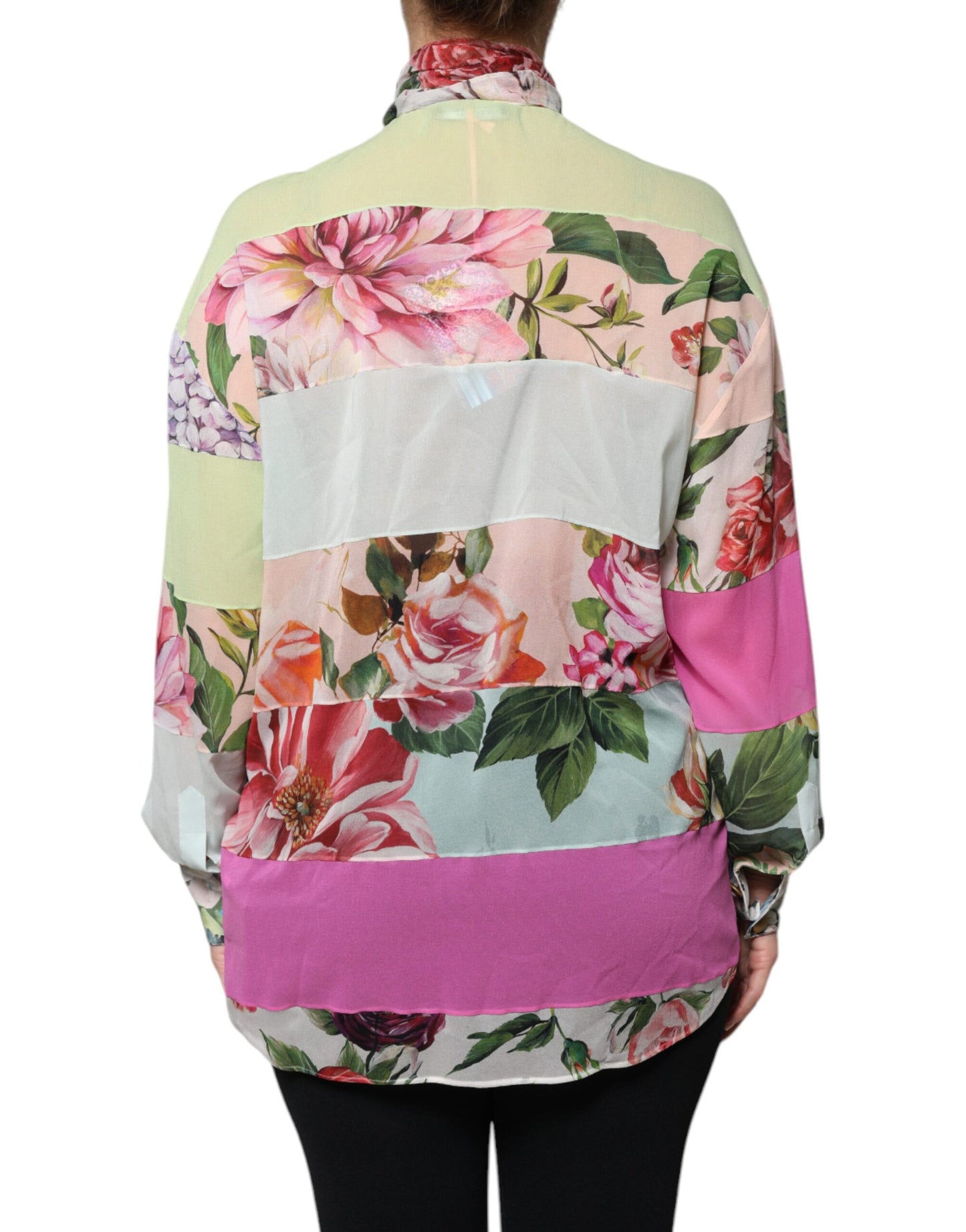 Dolce & Gabbana Multicolor Floral Patchwork Ascot Collar Top