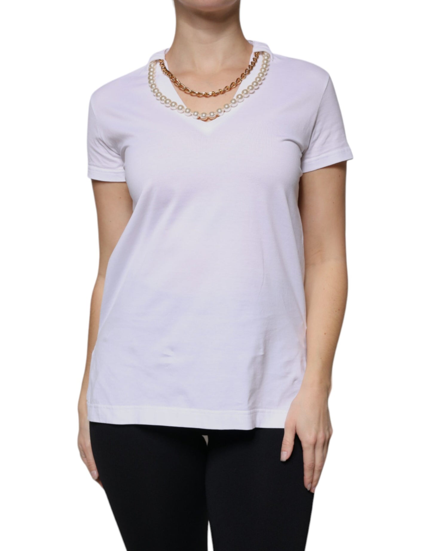 Dolce & Gabbana White Cotton Necklace Chain Short Sleeves T-shirt